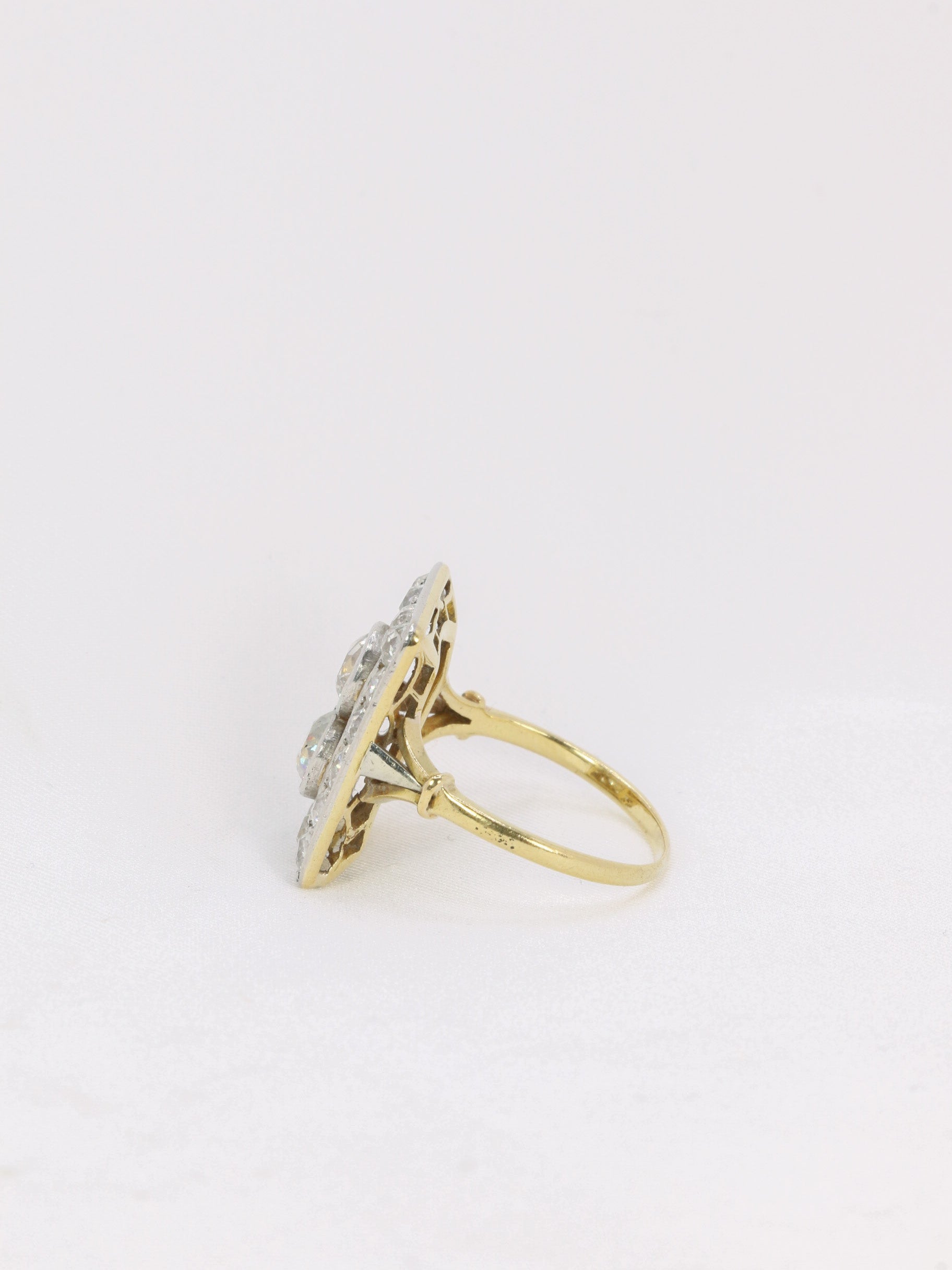 Art-Deco plaque ring in gold, platinum and old-cut diamonds