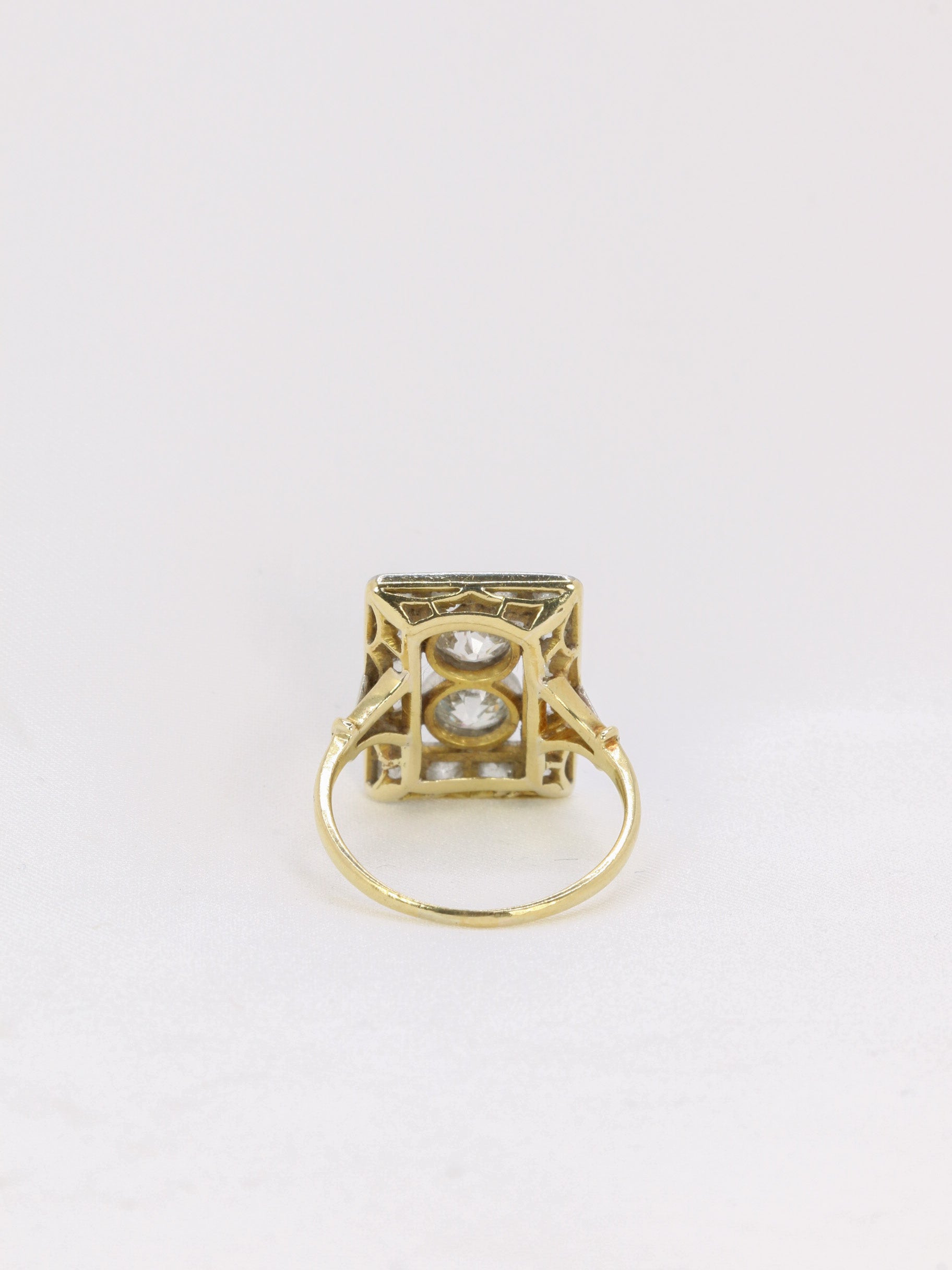 Art-Deco plaque ring in gold, platinum and old-cut diamonds