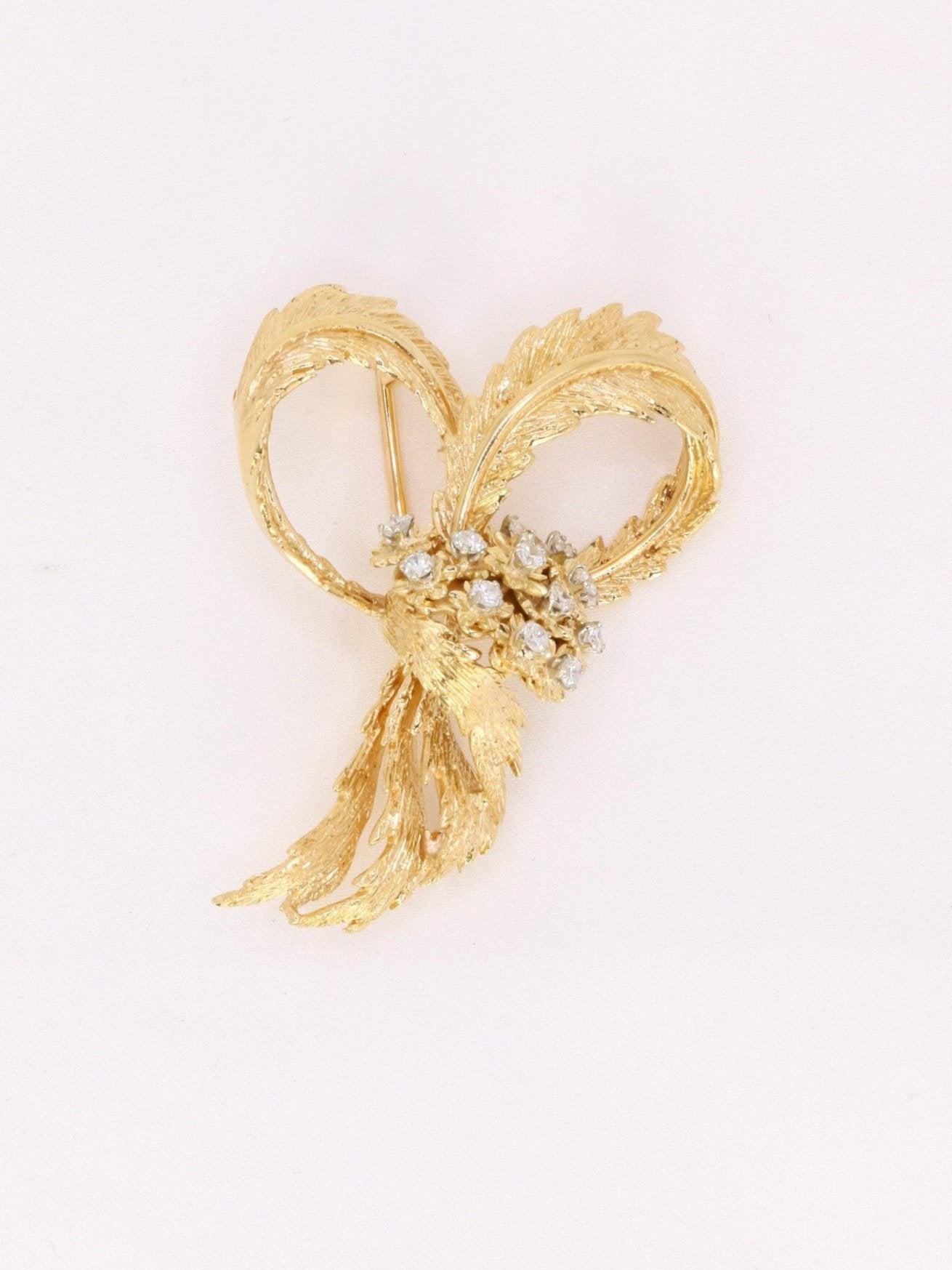 Broche bouquet de fleurs vintage or jaune diamants