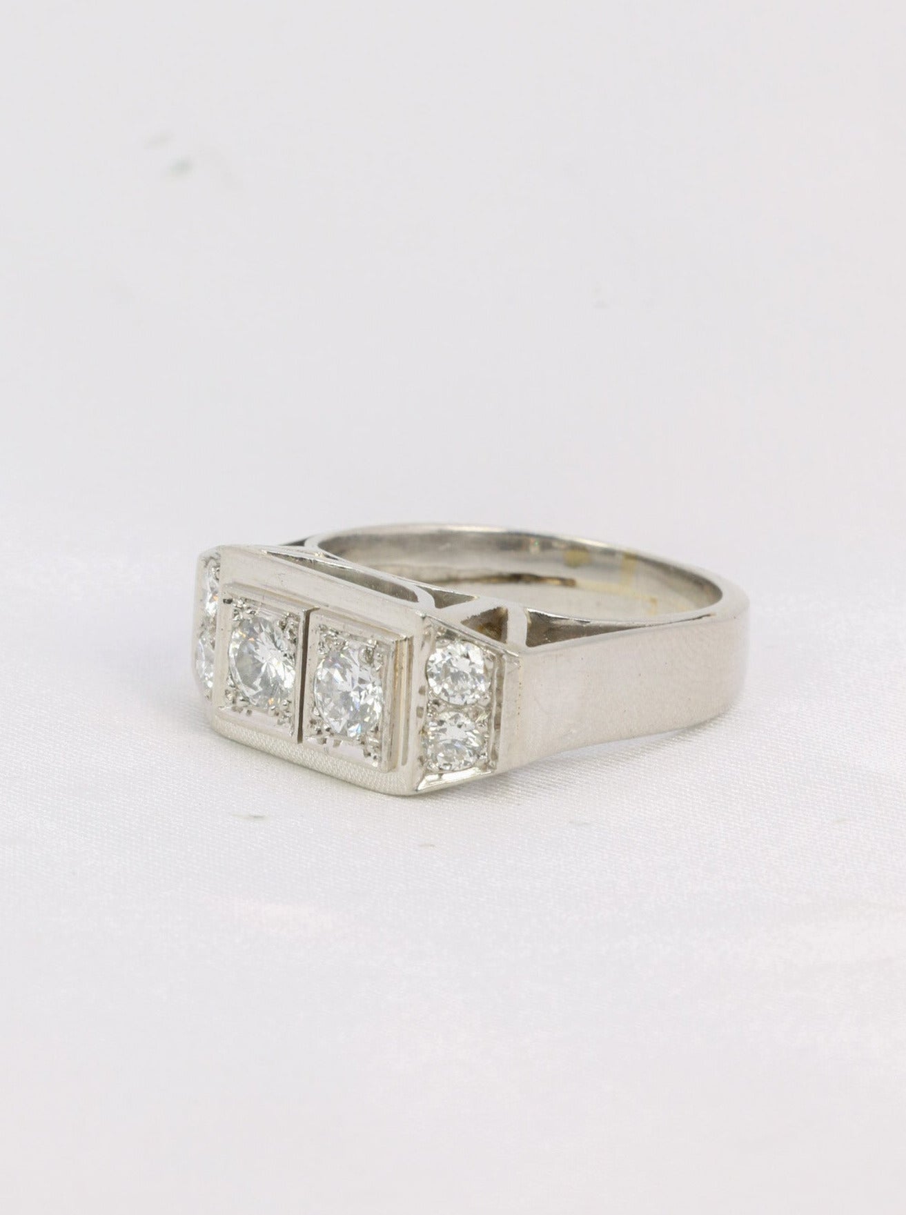 Bague géométrique or blanc platine diamants