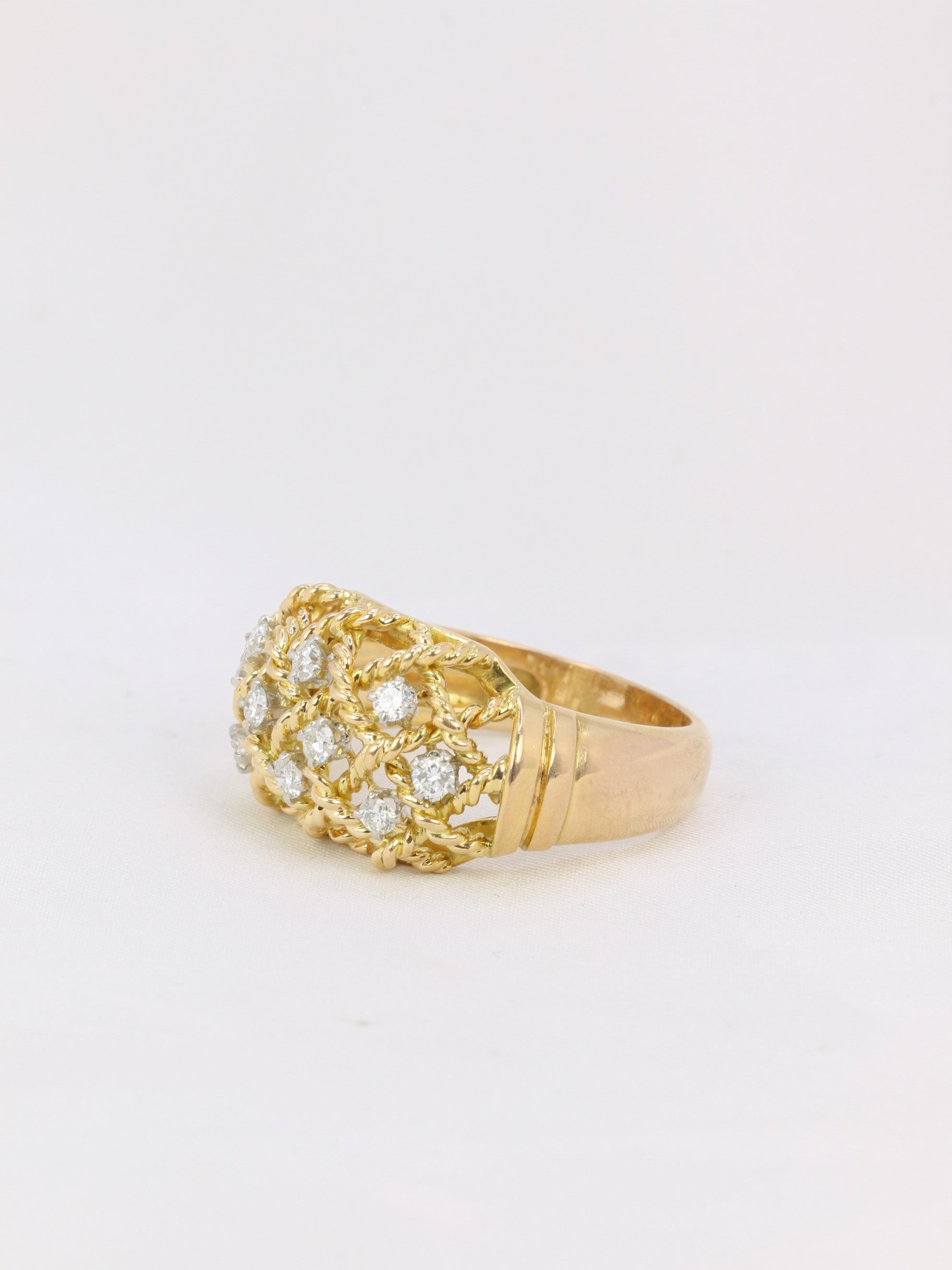 Bague vintage fils d'or torsadés & diamants