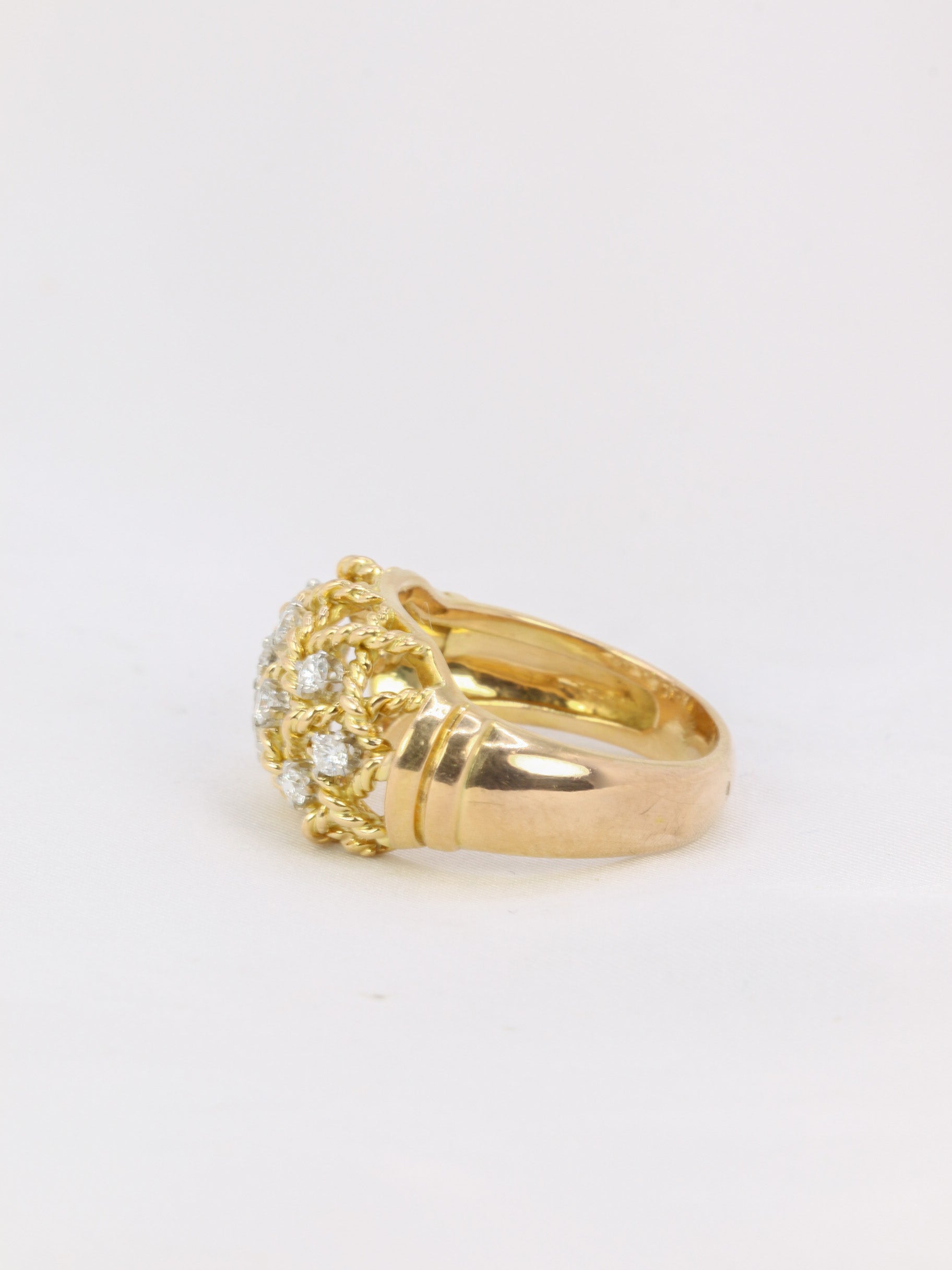 Bague vintage fils d'or torsadés & diamants