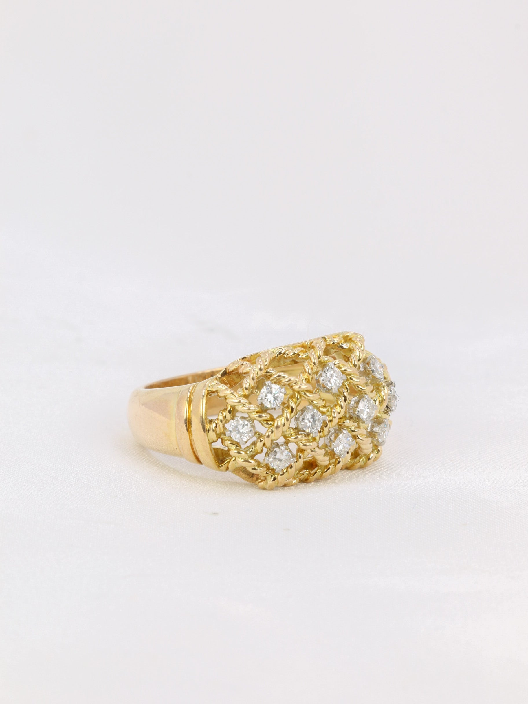 Bague vintage fils d'or torsadés & diamants