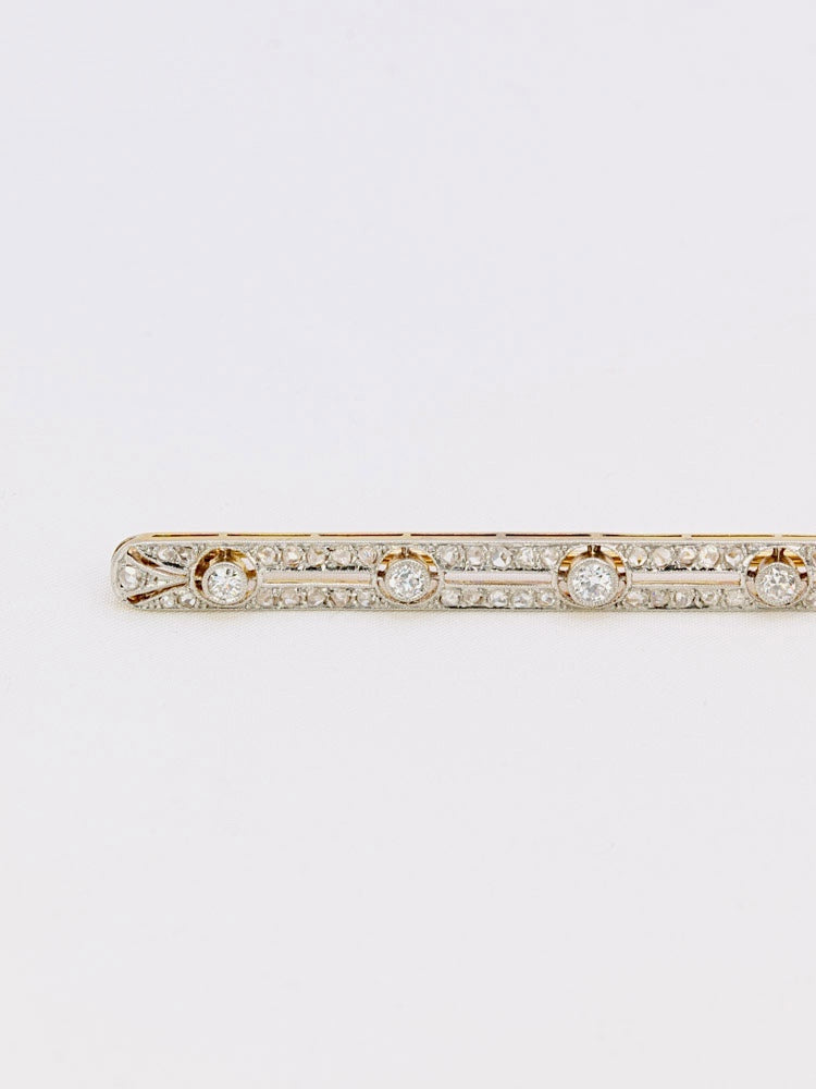 Broche barrette Belle Epoque or diamants Old European Cut