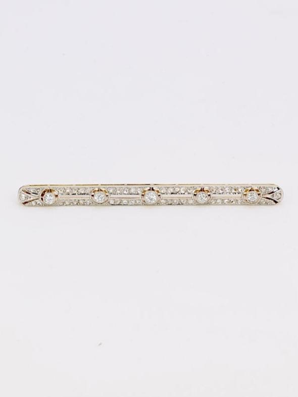 Broche barrette Belle Epoque or diamants Old European Cut