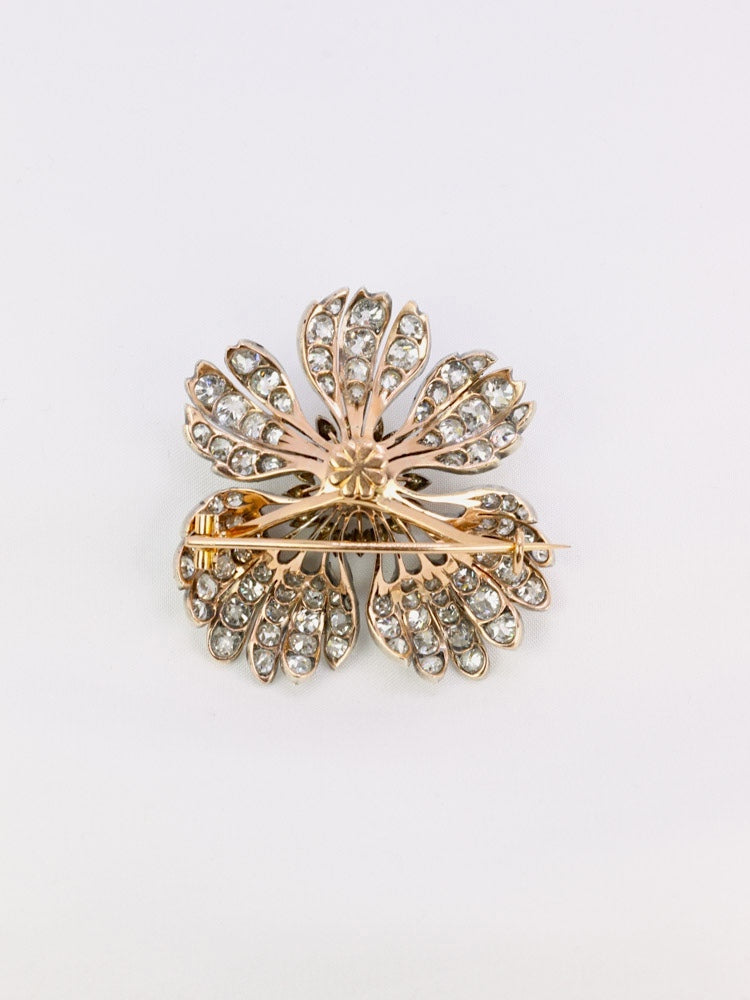 Broche églantine ancienne or argent diamants