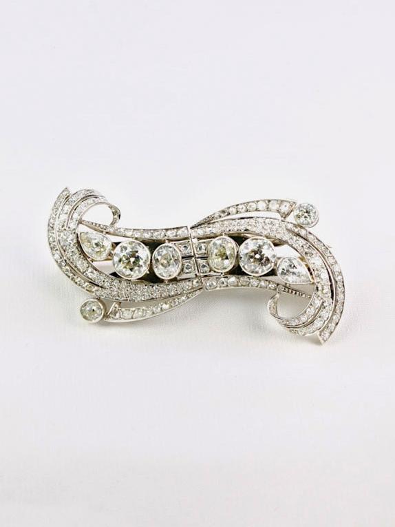 Double Clip Art Deco or blanc diamants