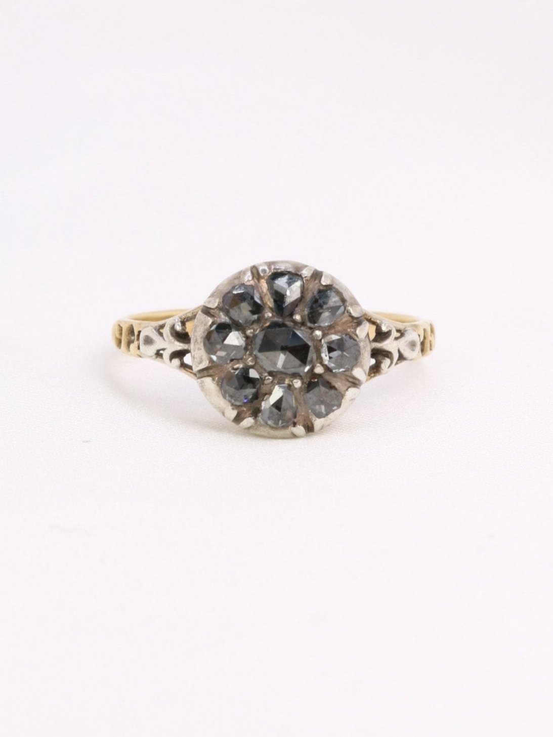 Bague ancienne fleur or argent diamant taille rose