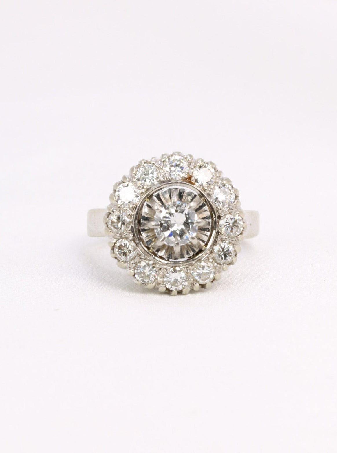 Bague marguerite or platine diamants 1,2 ct