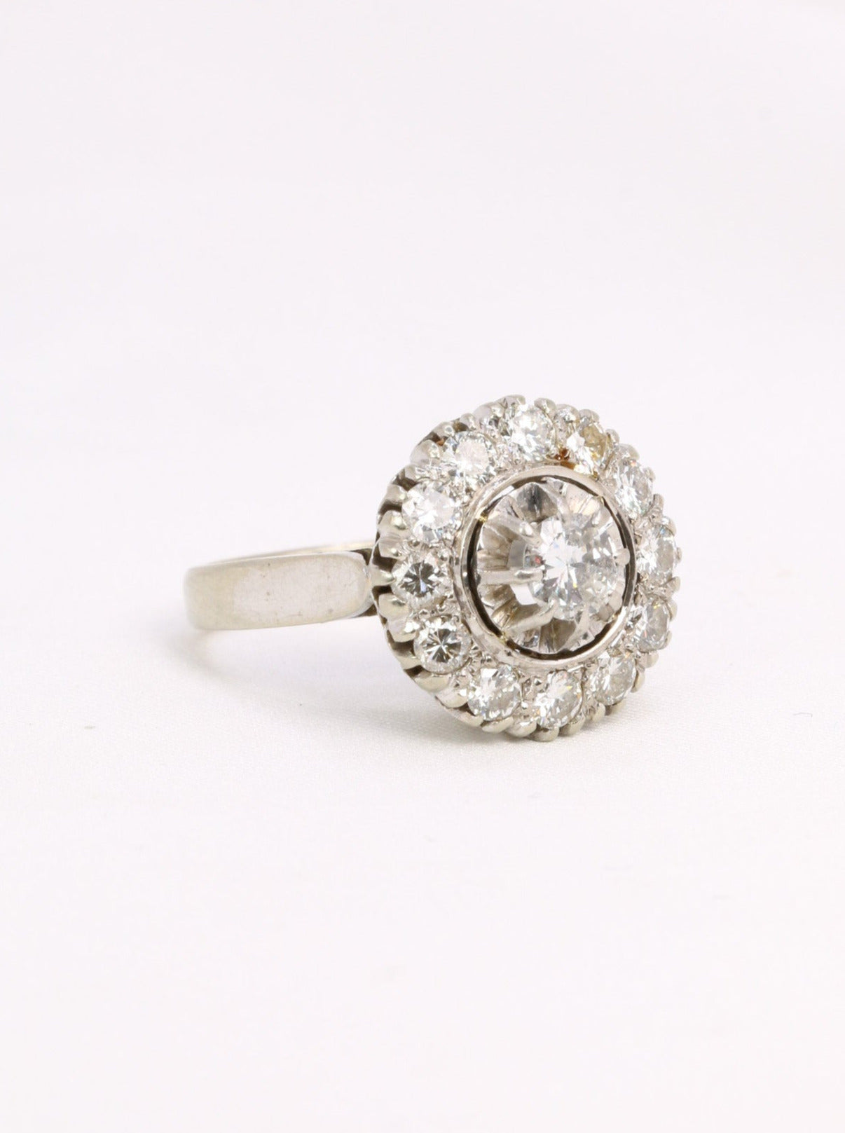 Bague marguerite or platine diamants 1,2 ct