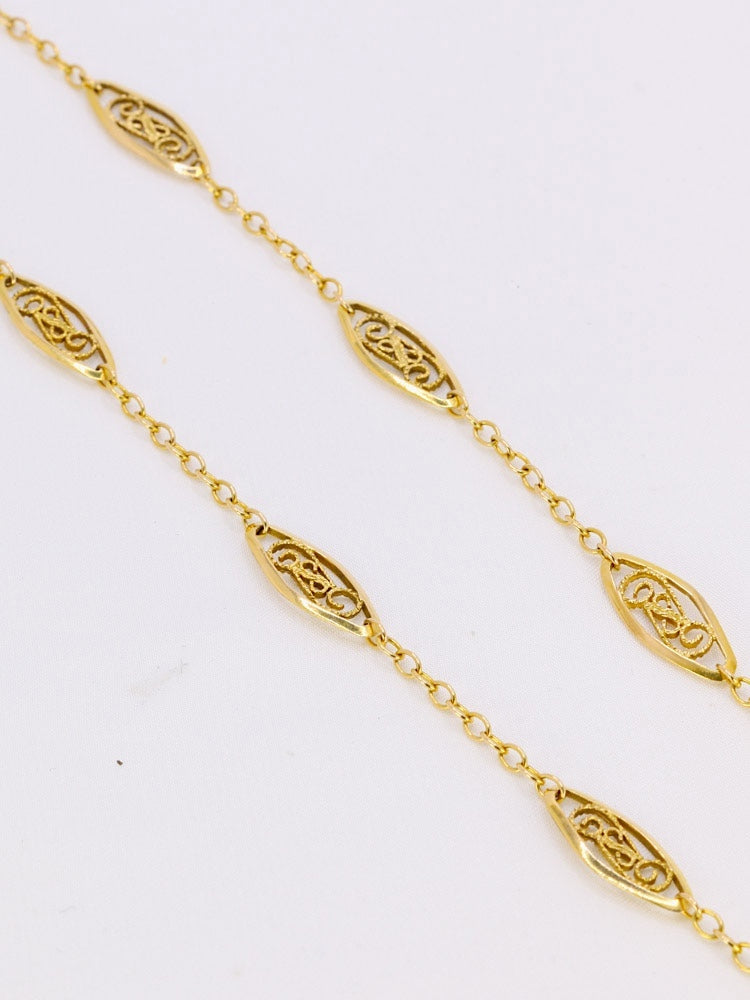 Chaîne Art Nouveau maille filigrane or jaune