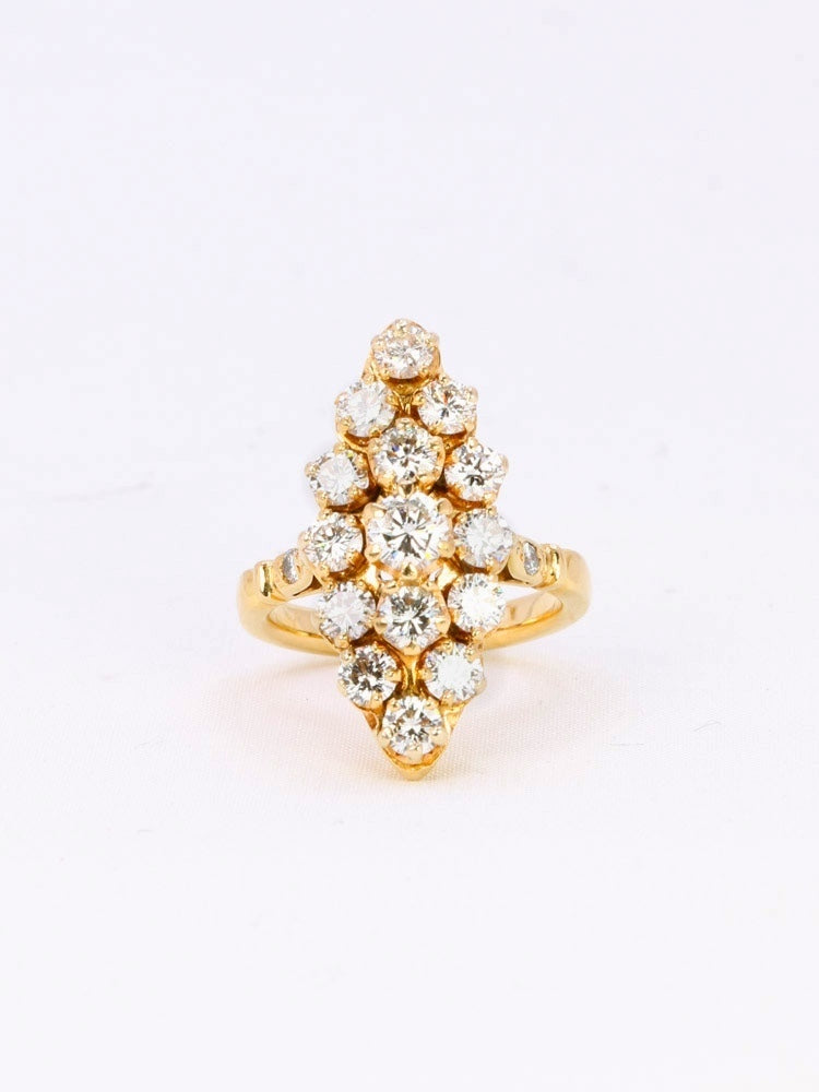 Bague marquise vintage or jaune diamants 2,5 ct