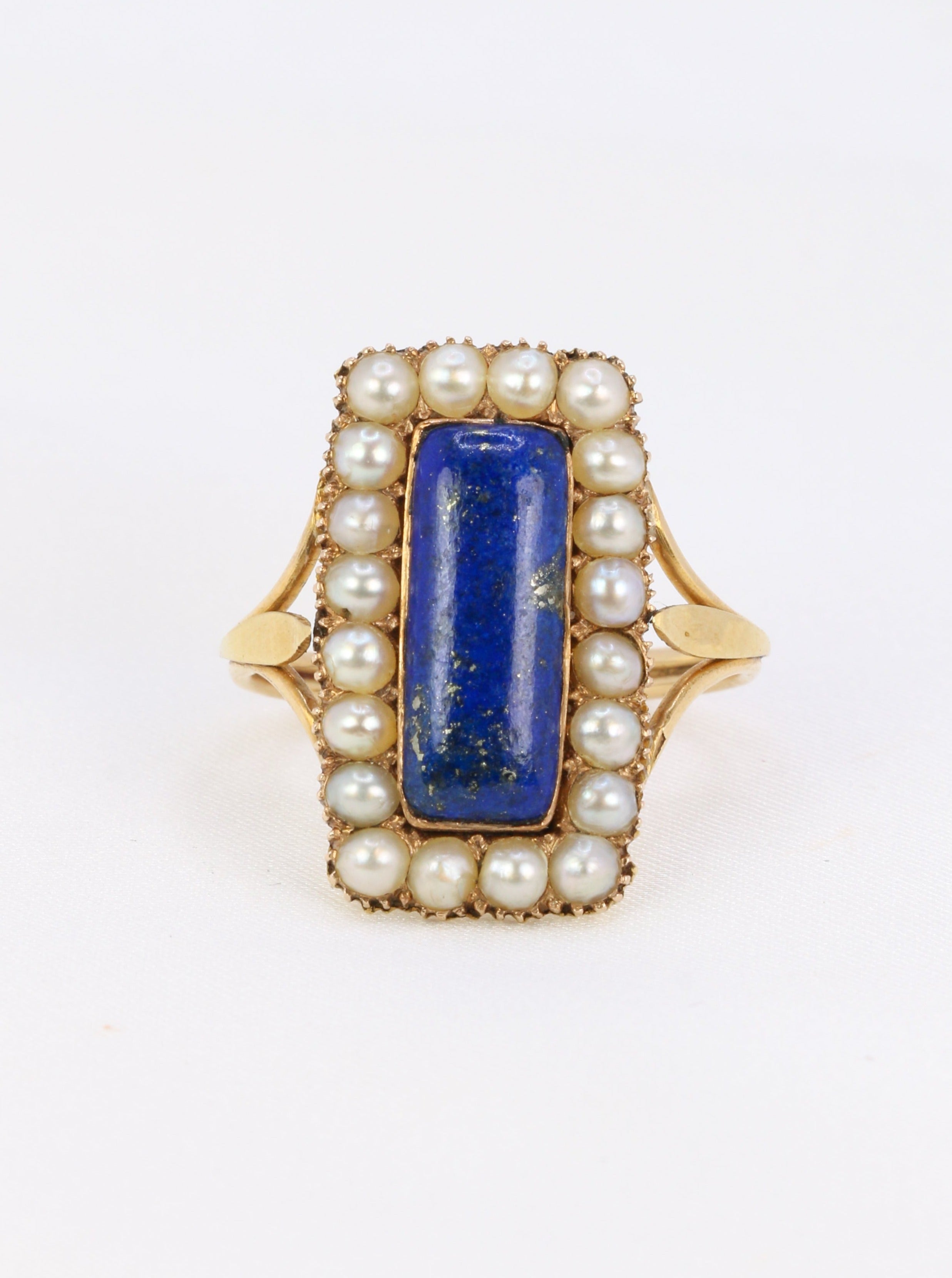 Bague ancienne en or, lapis-lazuli et perles fines