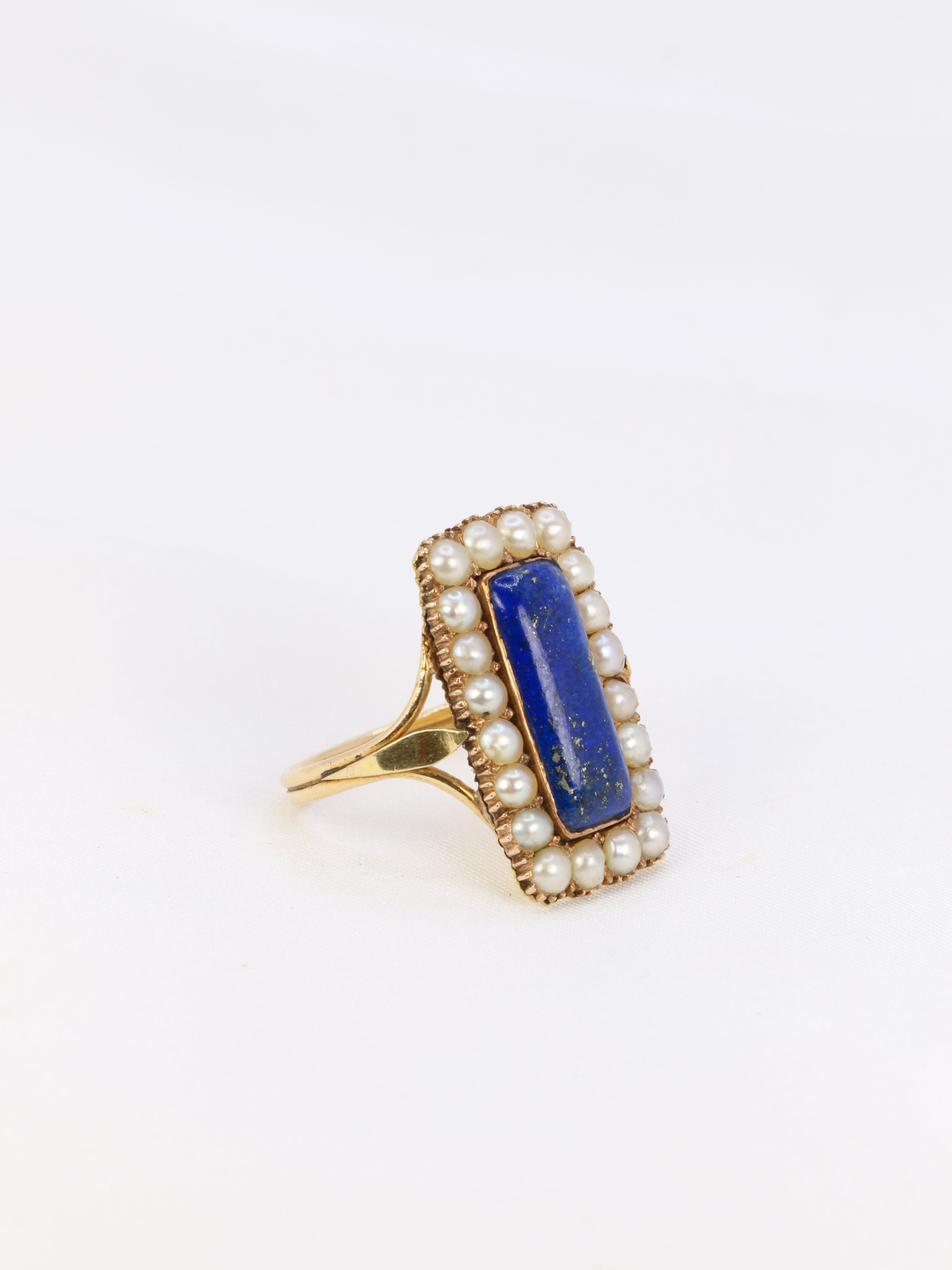 Bague ancienne or lapis-lazuli perles fines