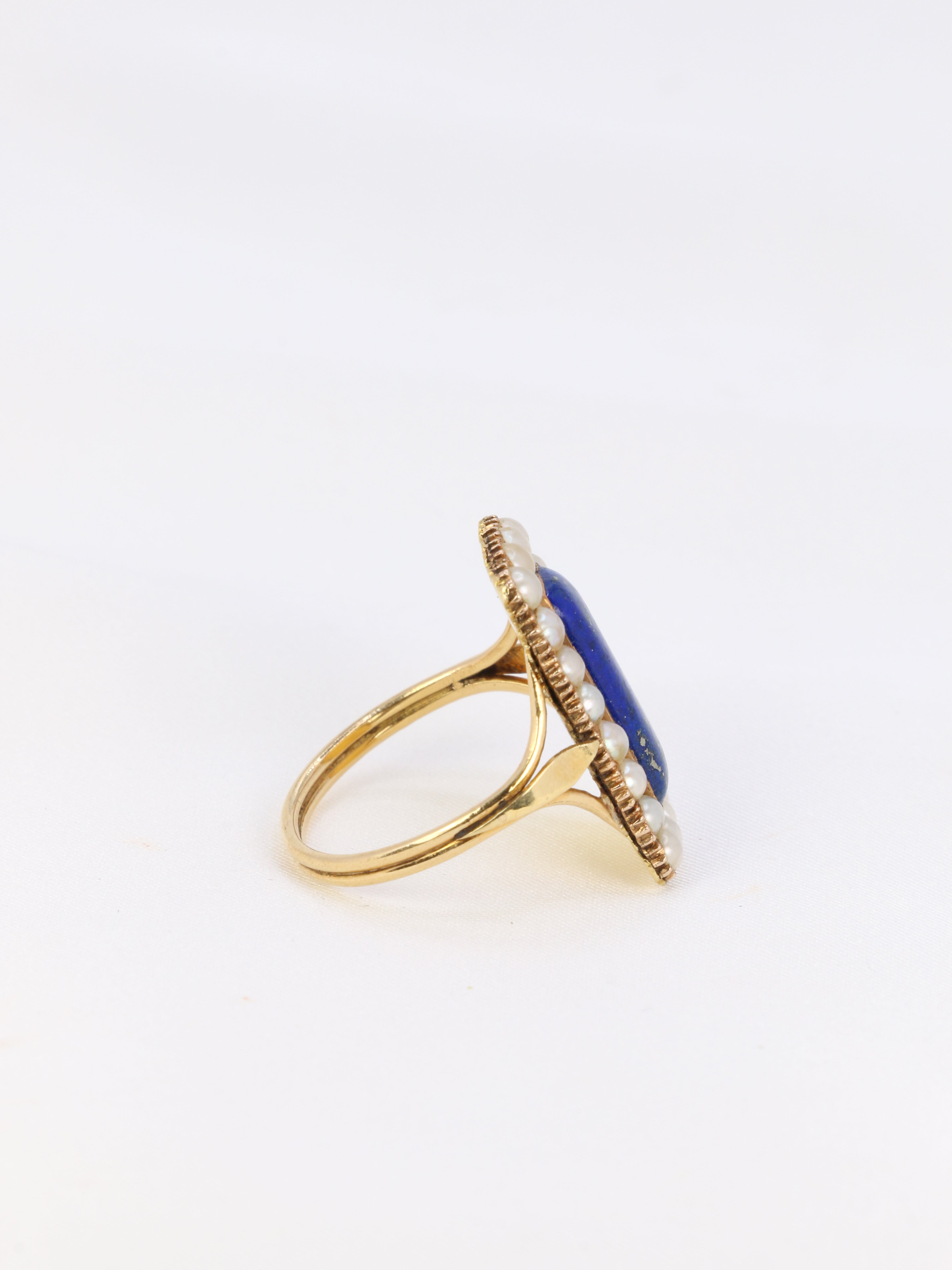 Bague ancienne or lapis-lazuli perles fines