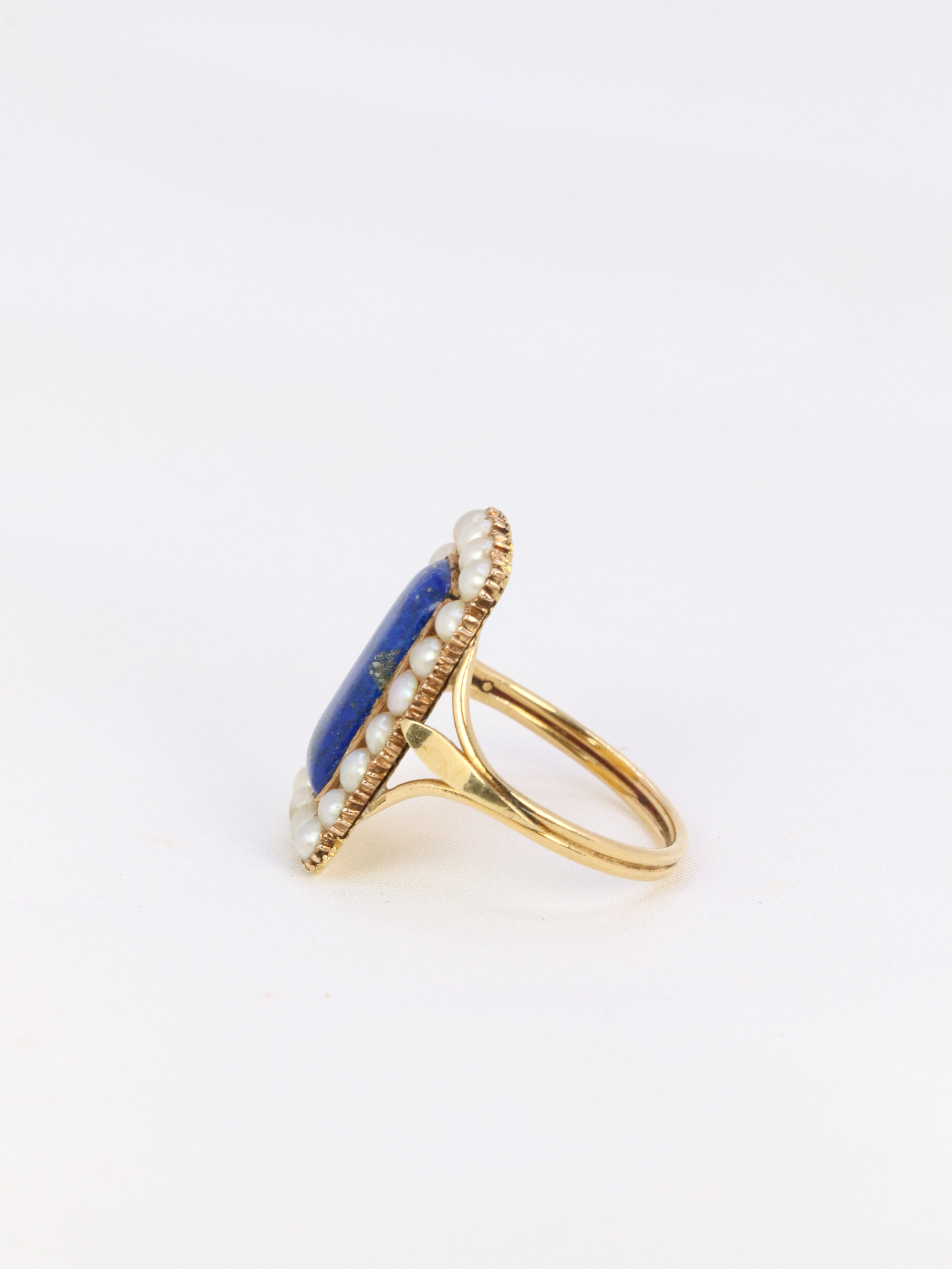 Bague ancienne or lapis-lazuli perles fines