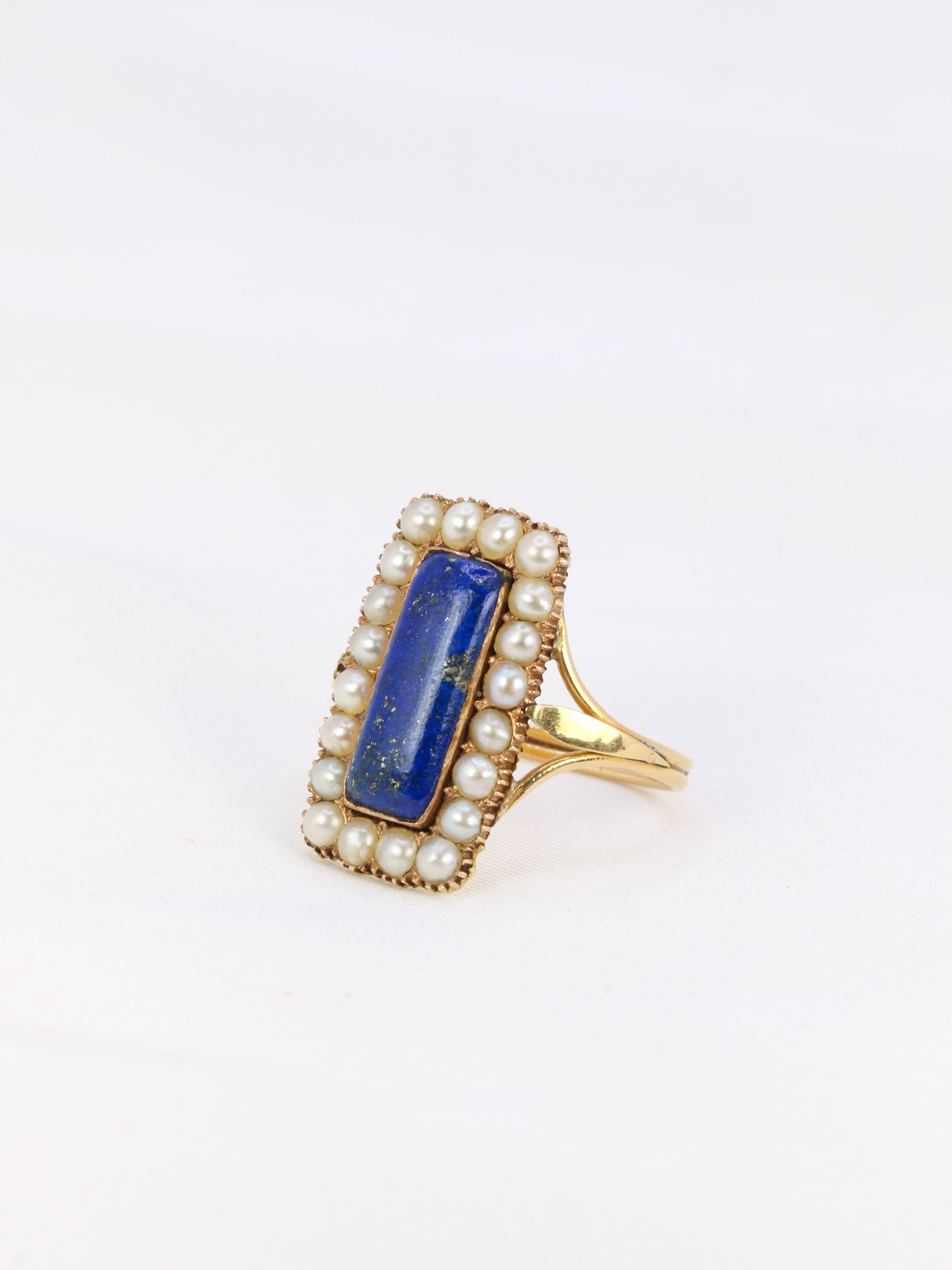 Bague ancienne or lapis-lazuli perles fines