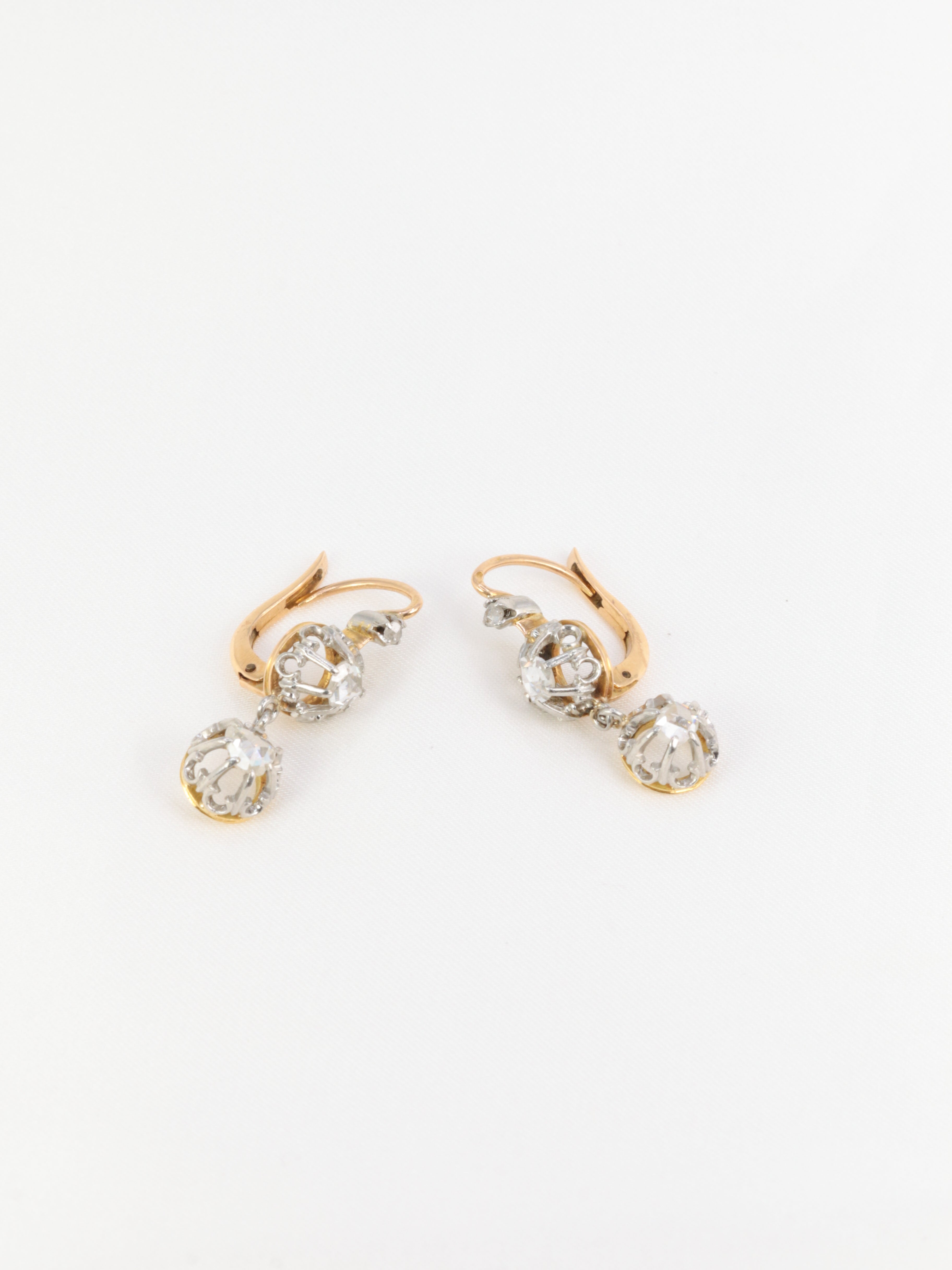 Antique sleepers in gold and rose-cut diamonds