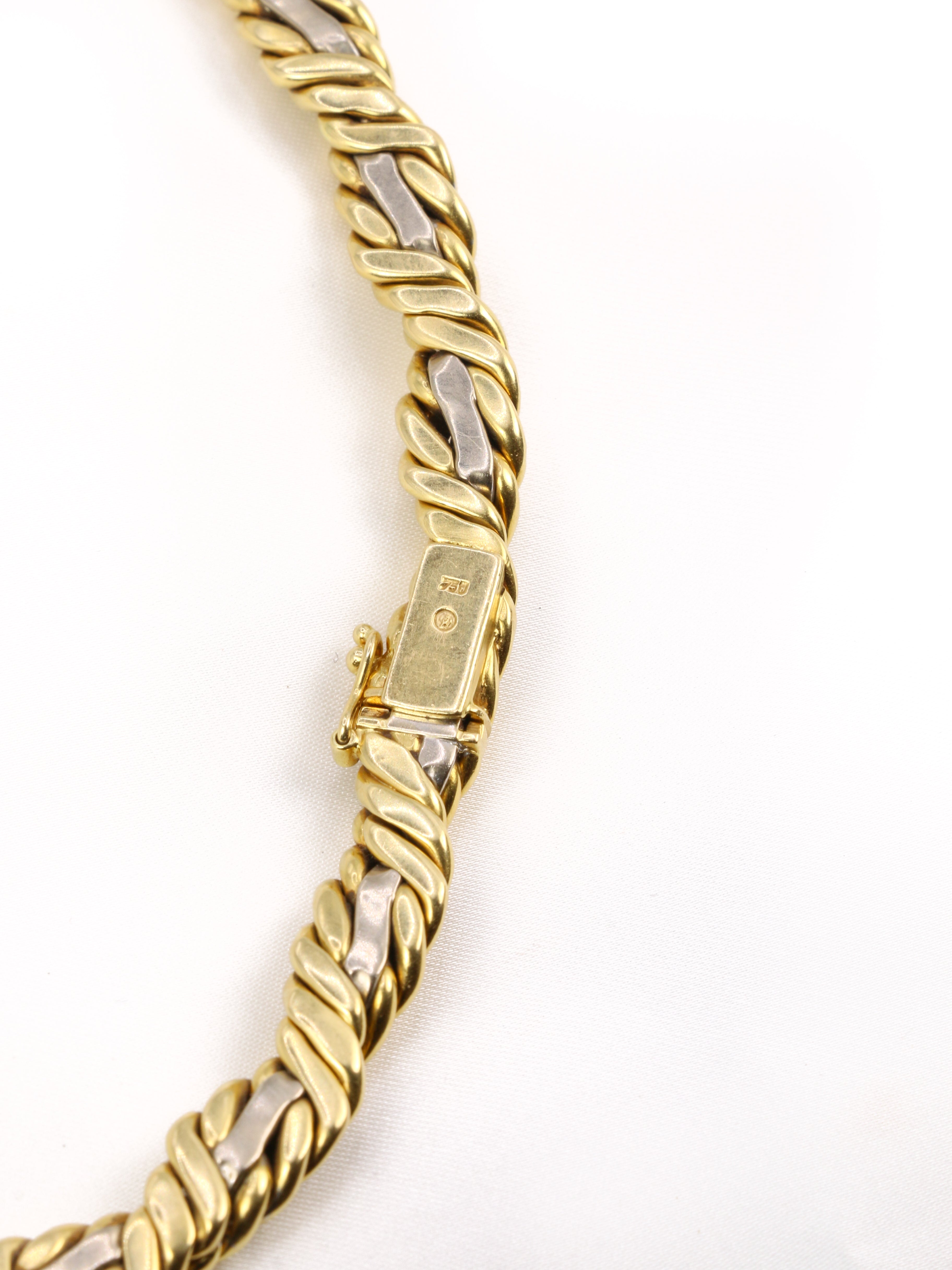 Vintage braided necklace in 2 tones of gold and diamonds