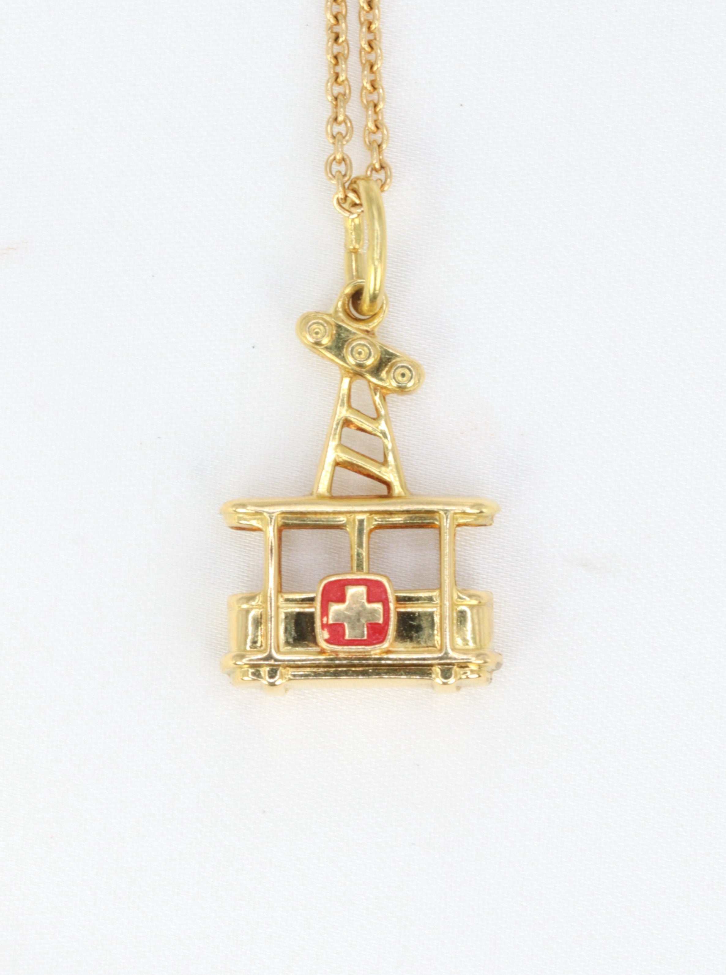 Pendentif vintage téléphérique en or jaune