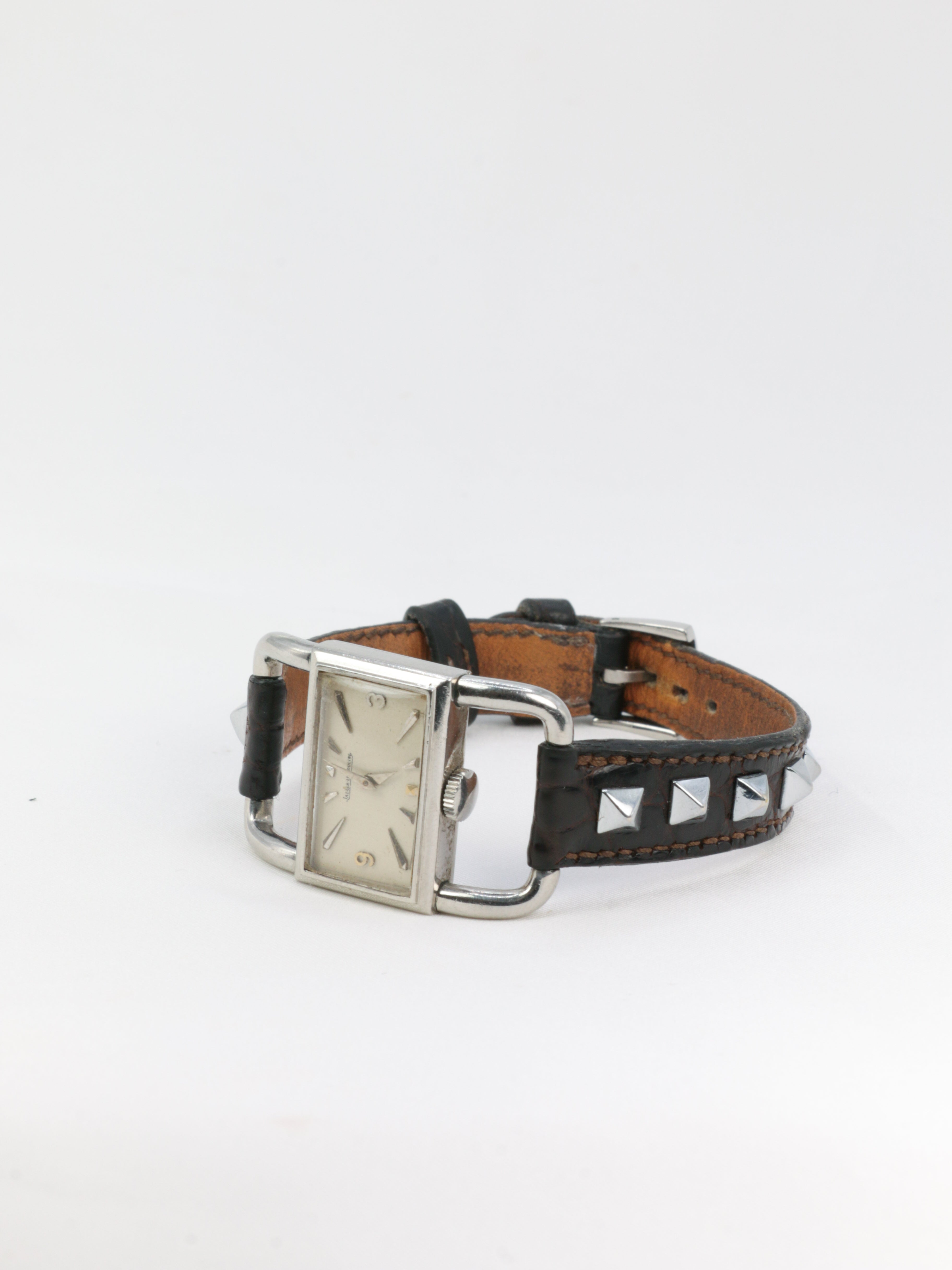 1970s Jaeger Lecoultre Etrier Watch in Steel and Leather