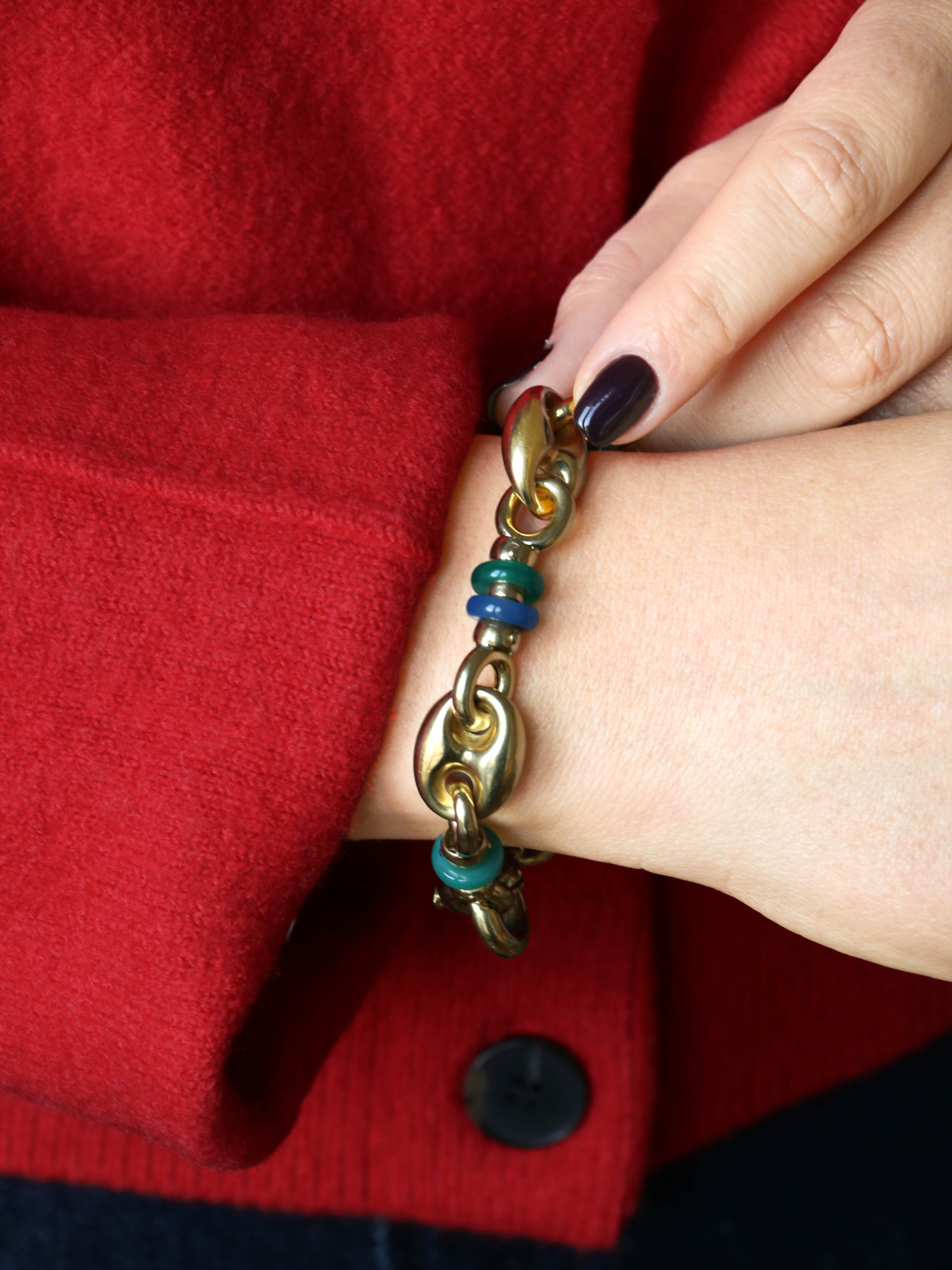 Bracelet Chaine maille grain de café or jaune agate