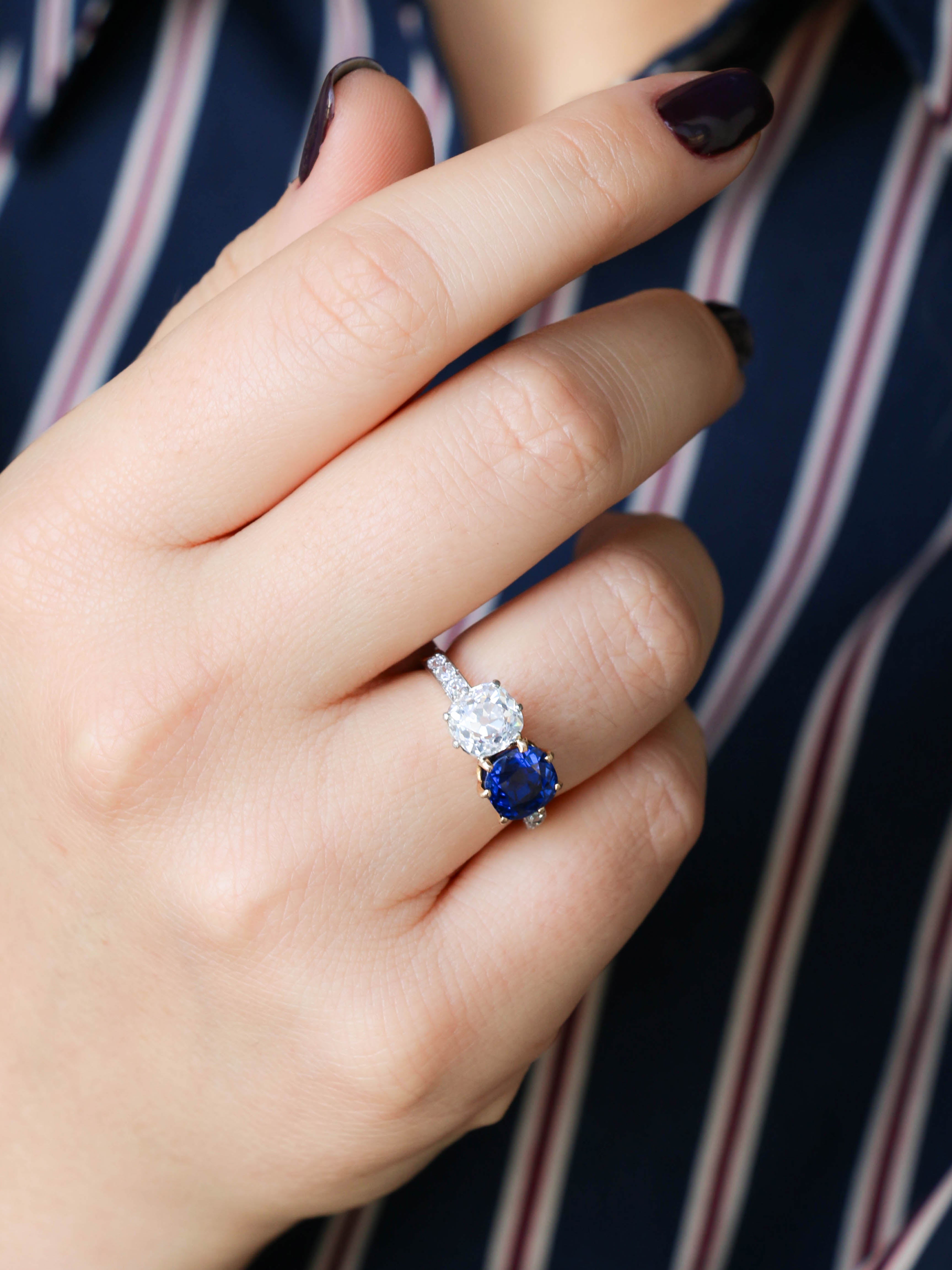 Bague toi et moi saphir diamant taille ancienne