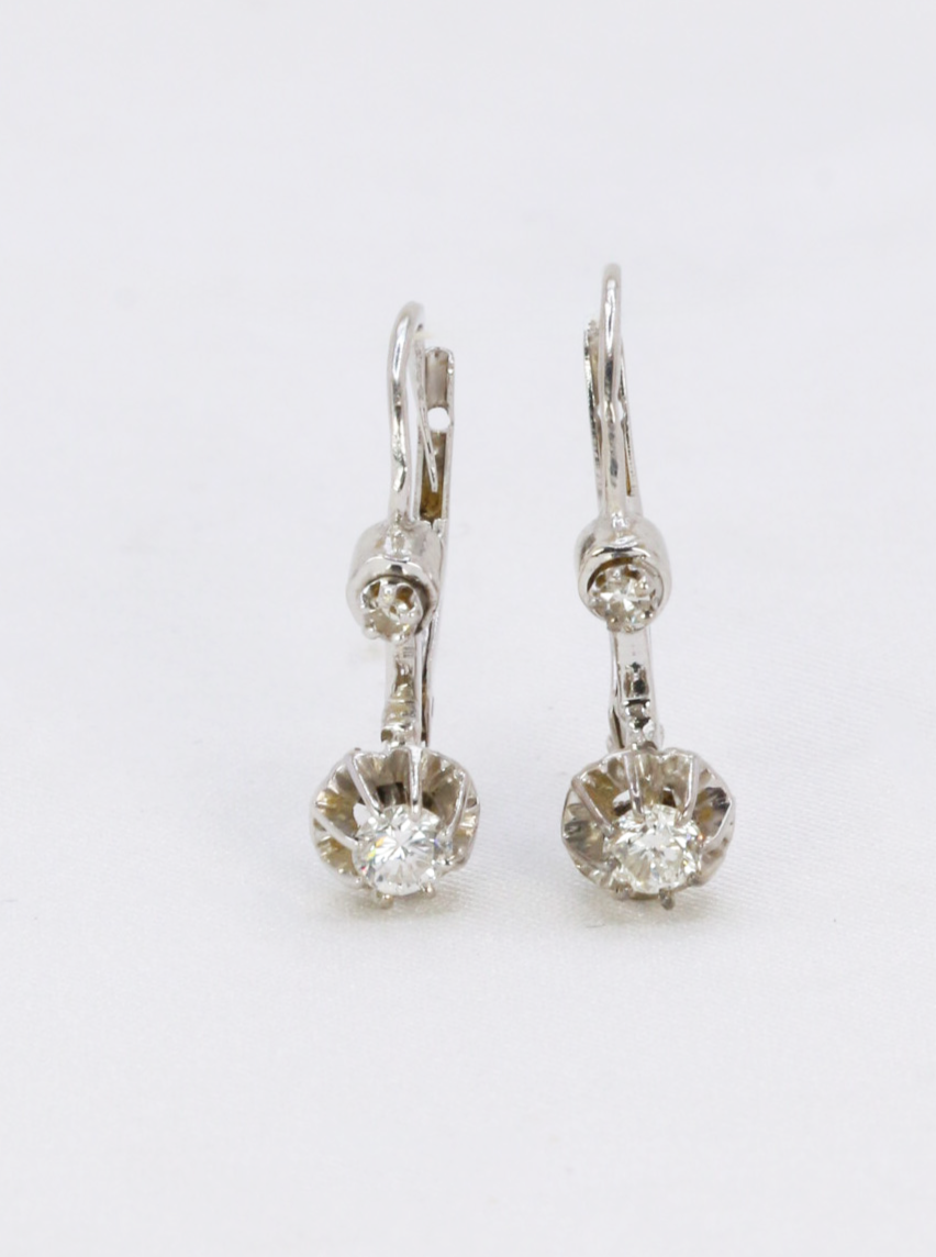 Vintage sleepers in white gold and 0.3ct diamonds