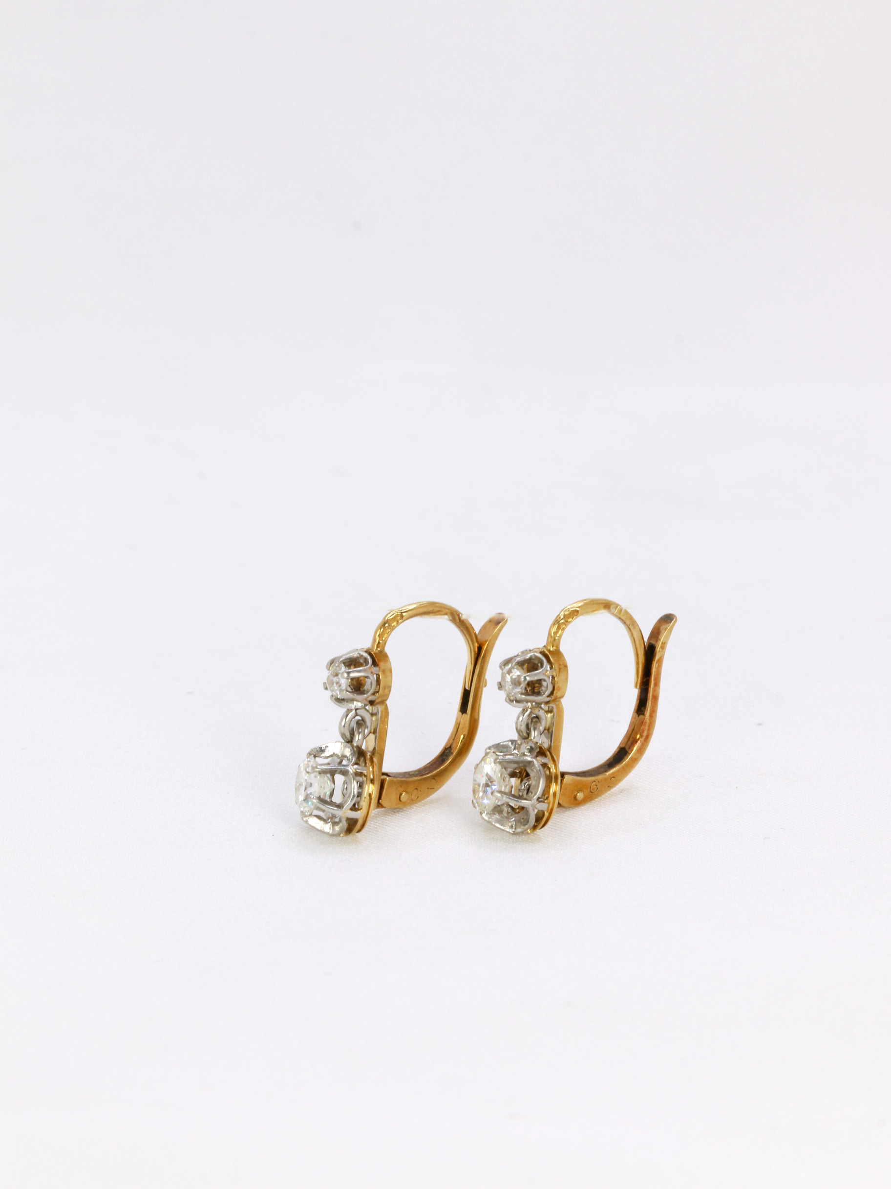 Gold earrings and old cut diamonds 0.7ct