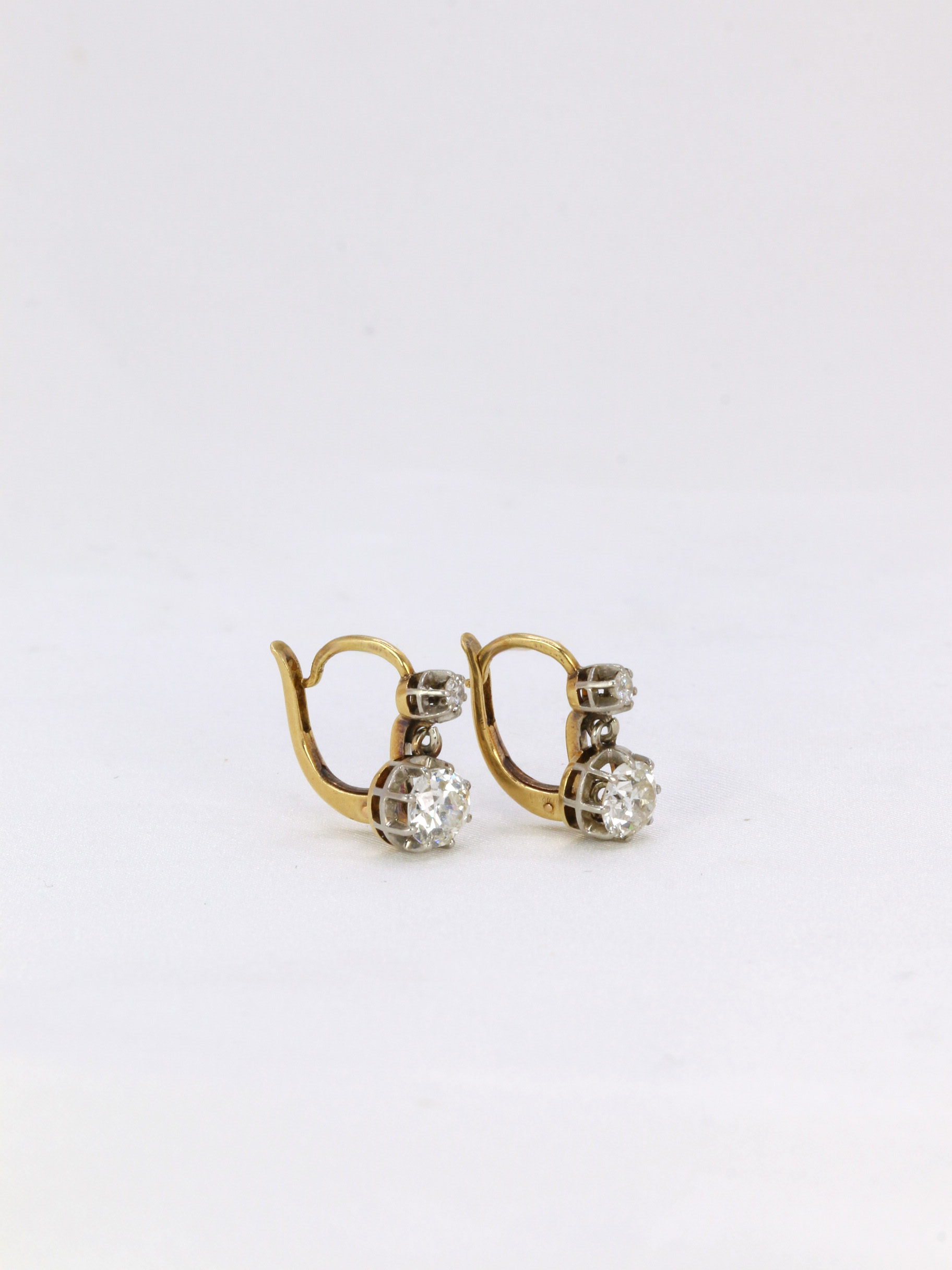 Gold earrings and old cut diamonds 1.3 ct