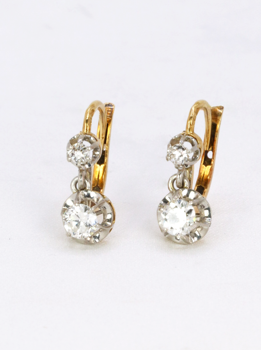 Gold earrings and old cut diamonds 0.7ct