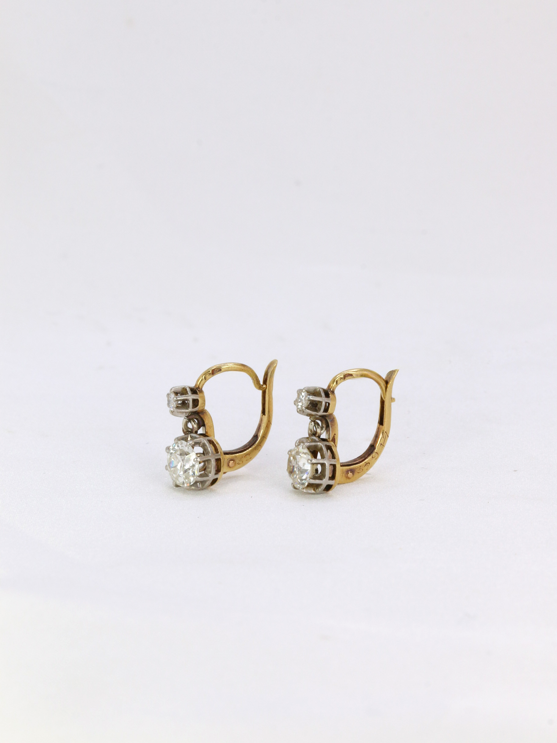 Gold earrings and old cut diamonds 1.3 ct