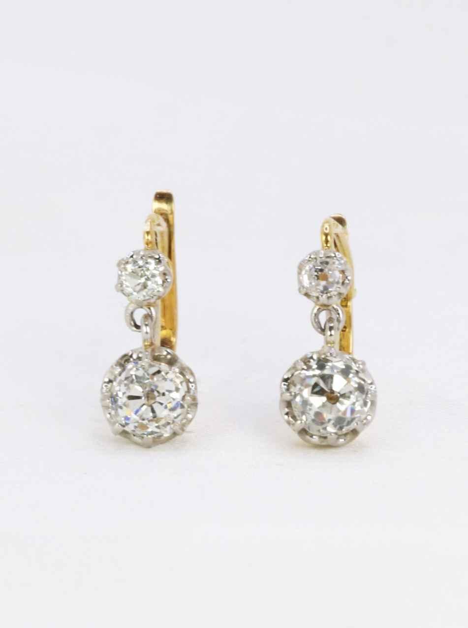 Dormeuses or diamants taille ancienne 2,4 ct