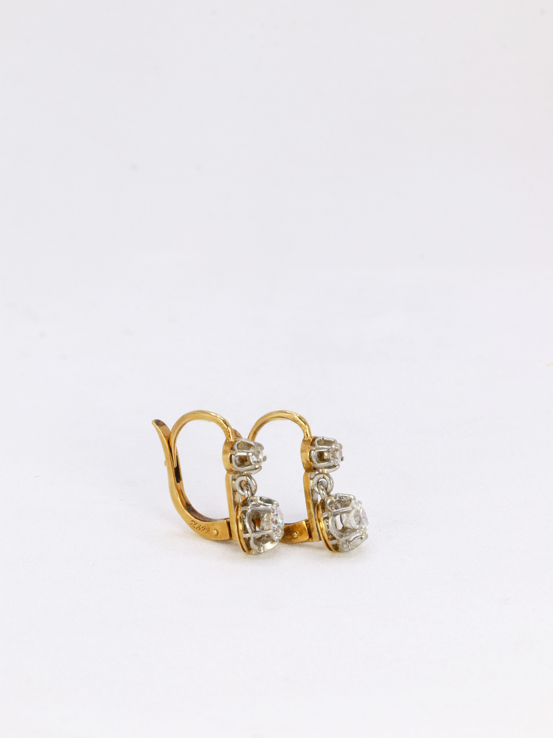 Gold earrings and old cut diamonds 0.7ct