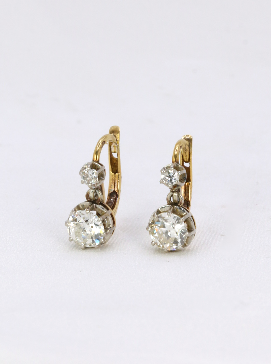 Gold earrings and old cut diamonds 1.3 ct