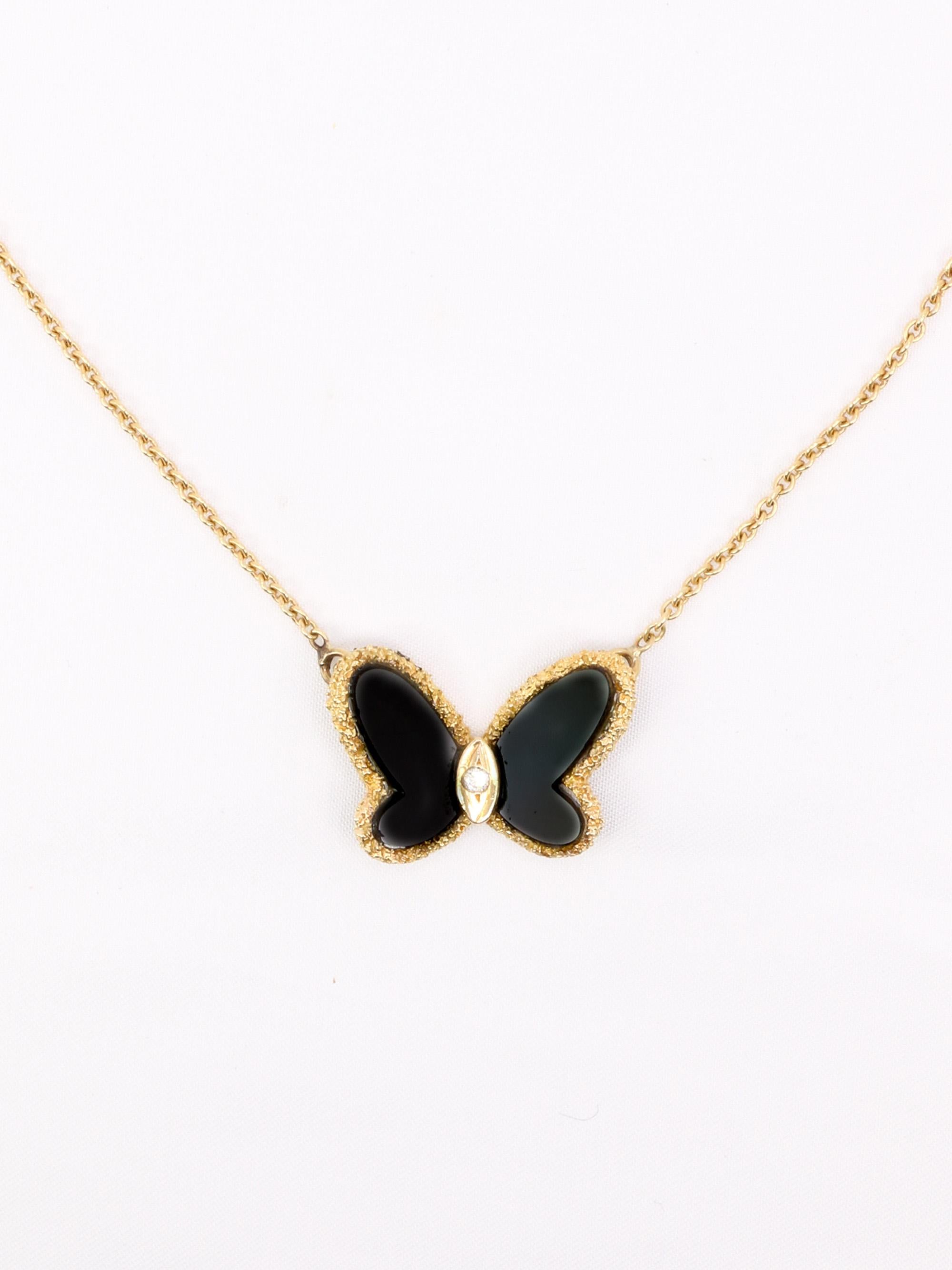 VAN CLEEF & ARPELS Collier Alhambra Papillon Onyx circa 1973