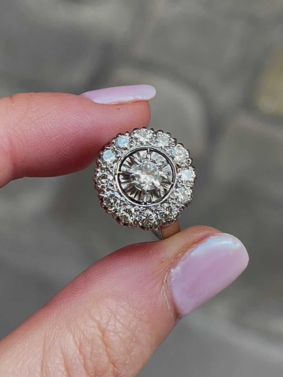 Bague marguerite or platine diamants 1,2 ct