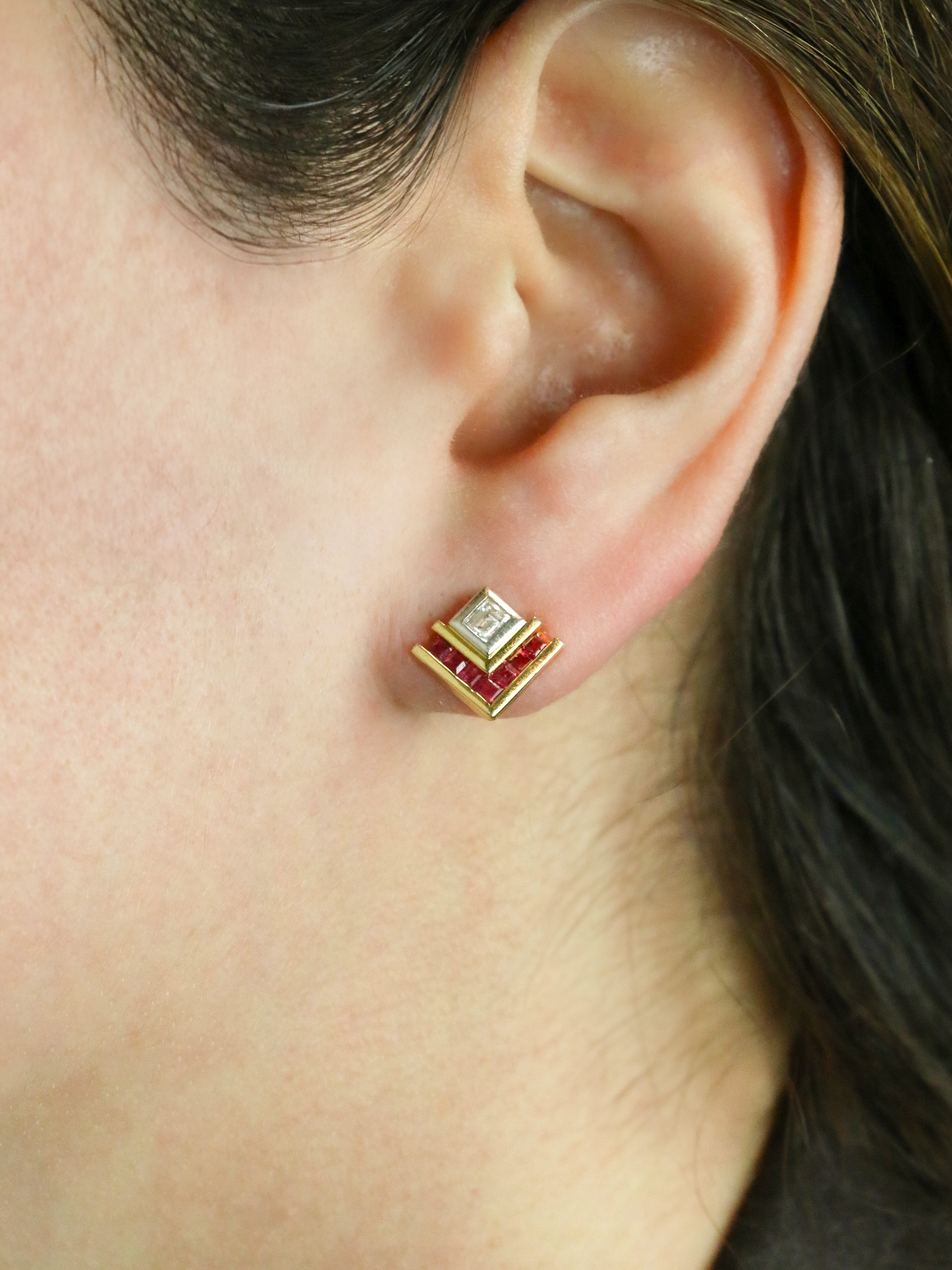 Boucles d’oreilles vintage diamants rubis calibres