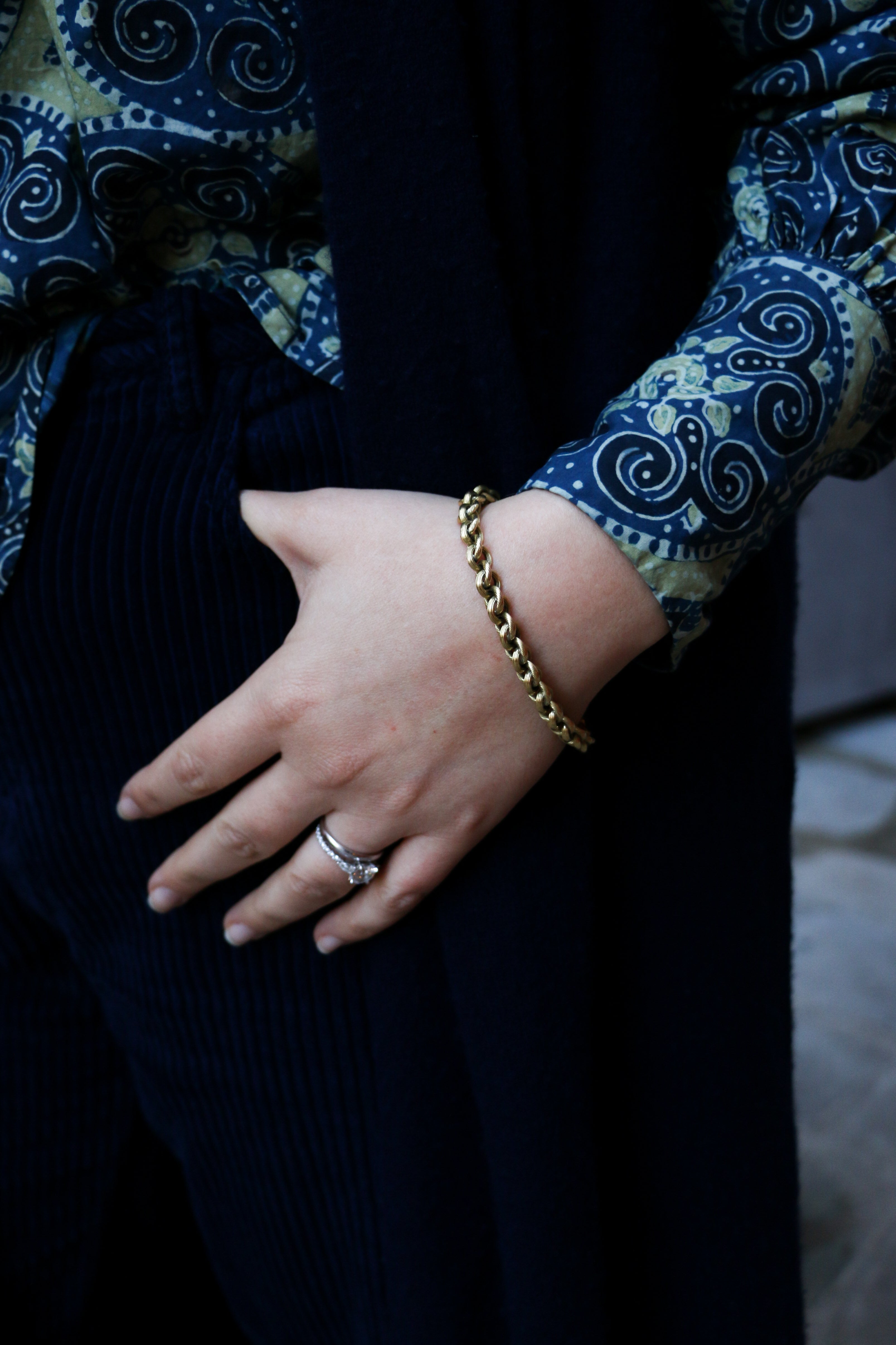 Bracelet chaîne texturé en or jaune vintage