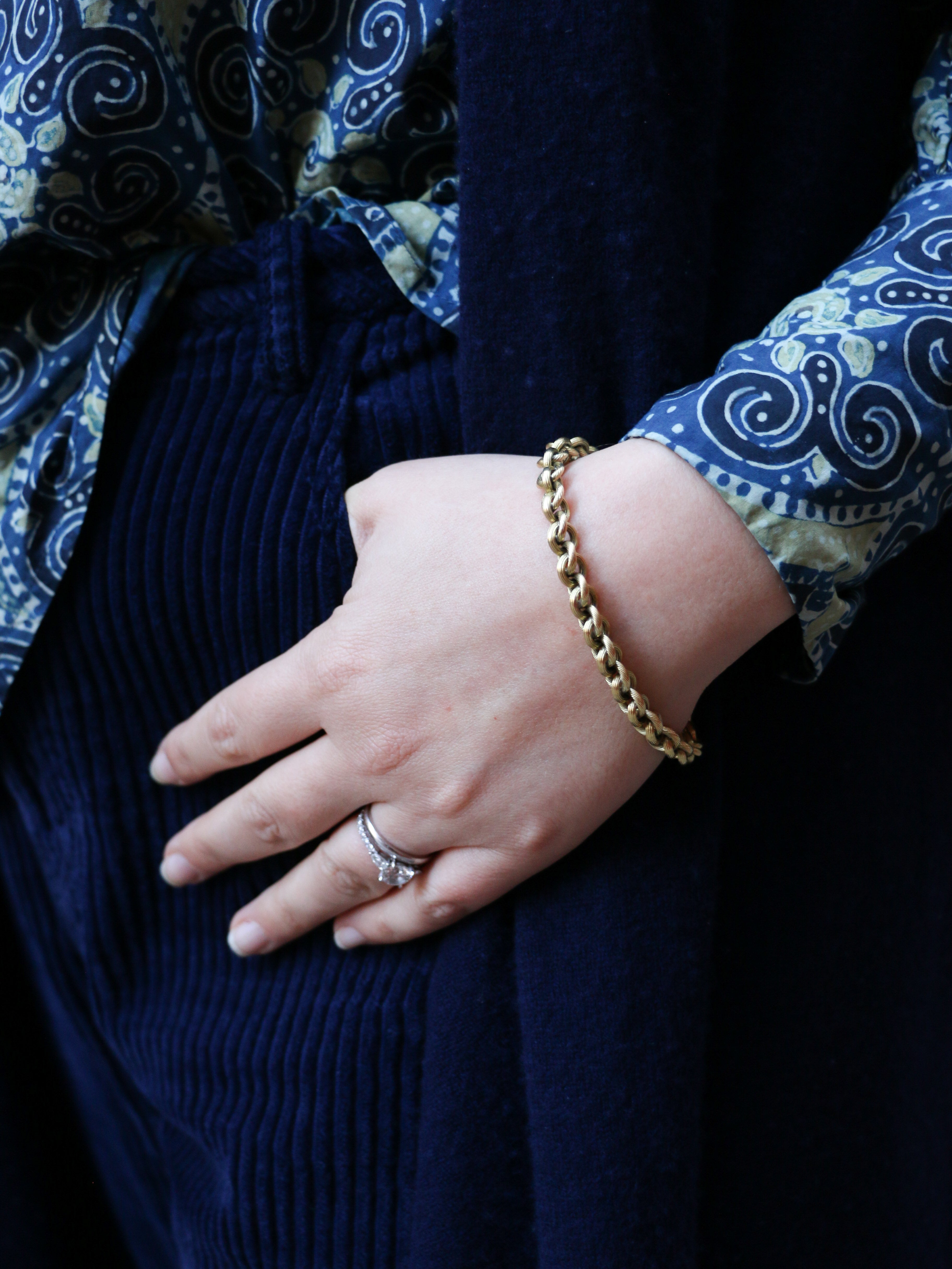 Bracelet chaîne texturé en or jaune vintage