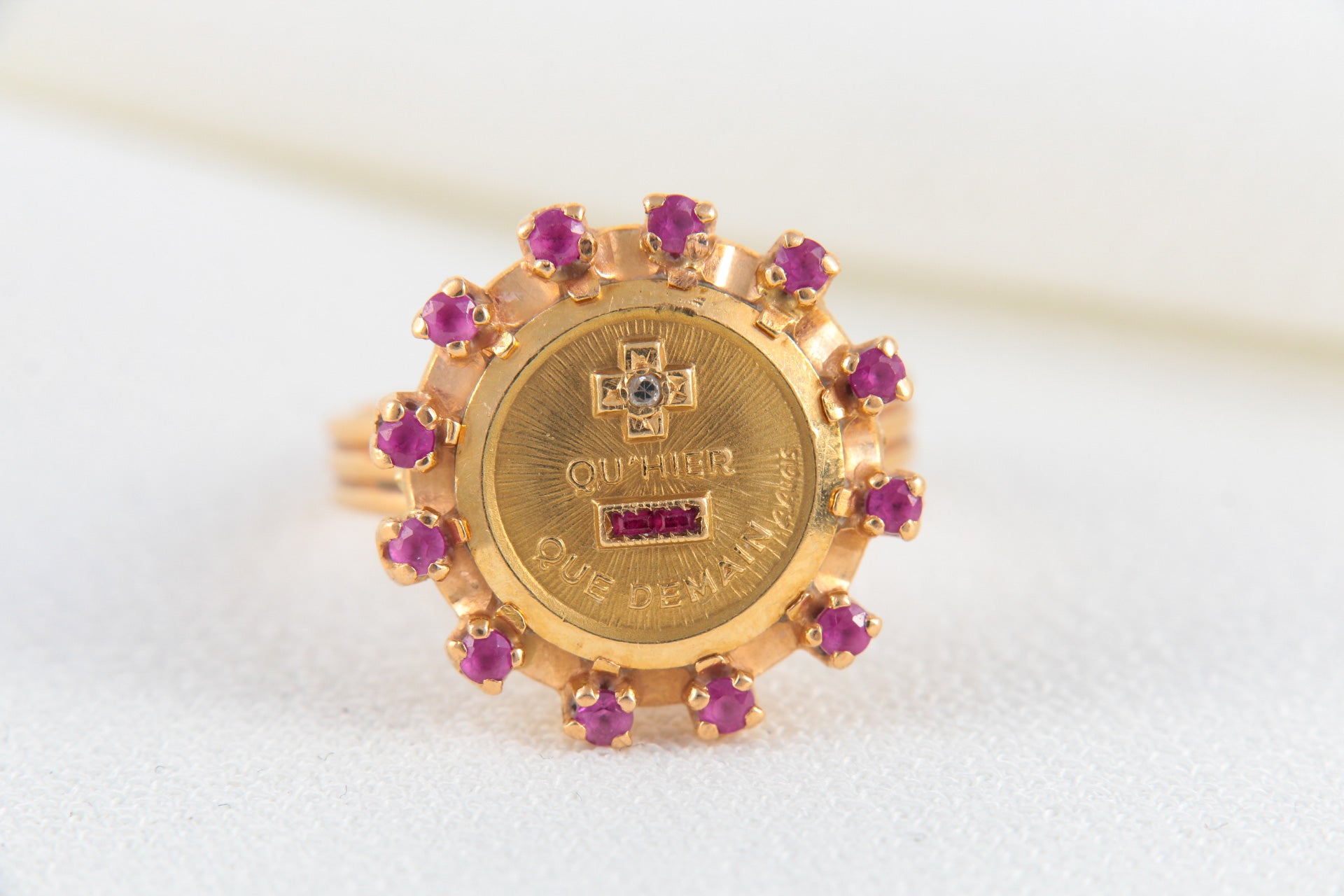 Augis Love Ring in Gold, Ruby and Pink Sapphires, More Yesterday Less Tomorrow, A. Augis