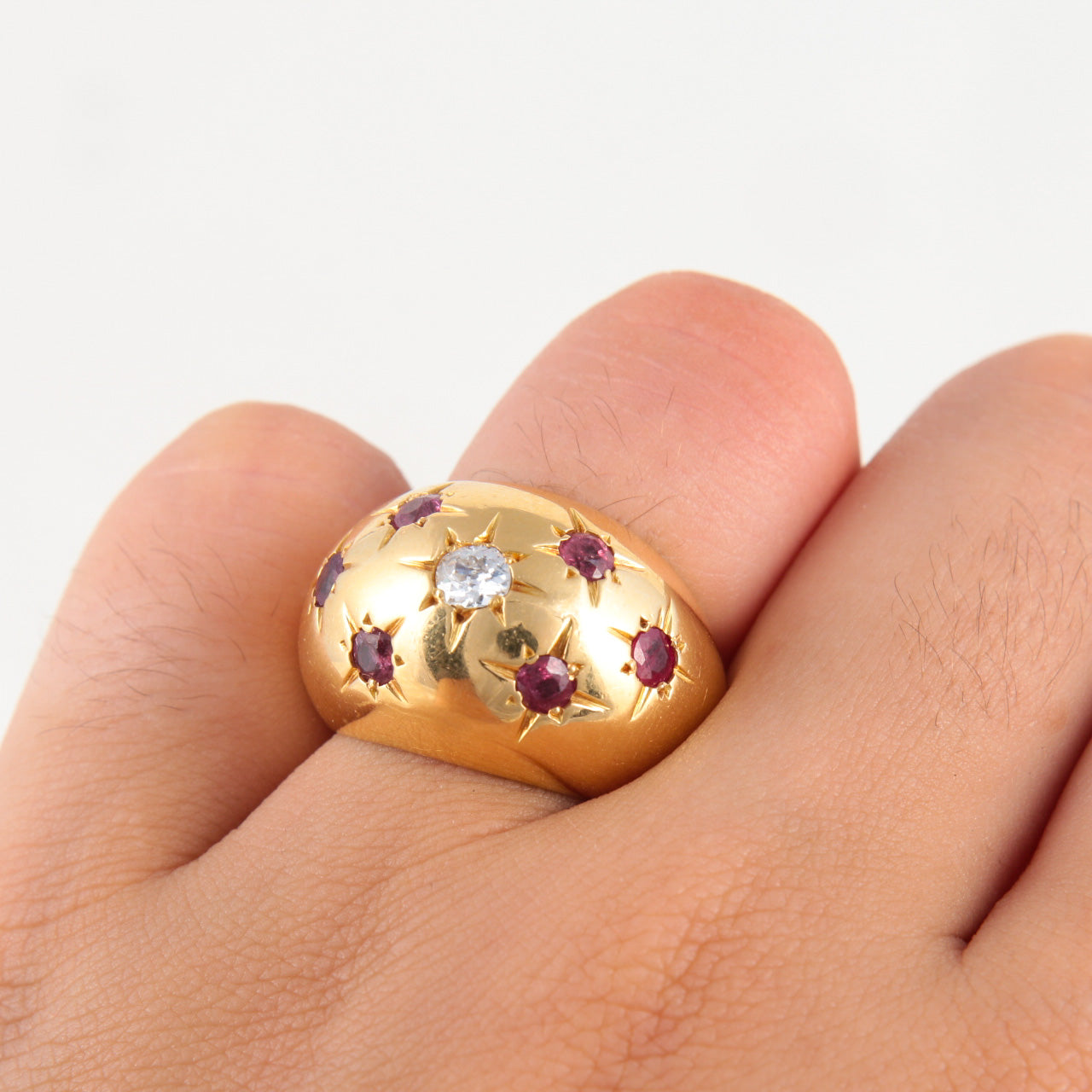 Ball Ring in Gold, Ruby and Old Cut Diamond