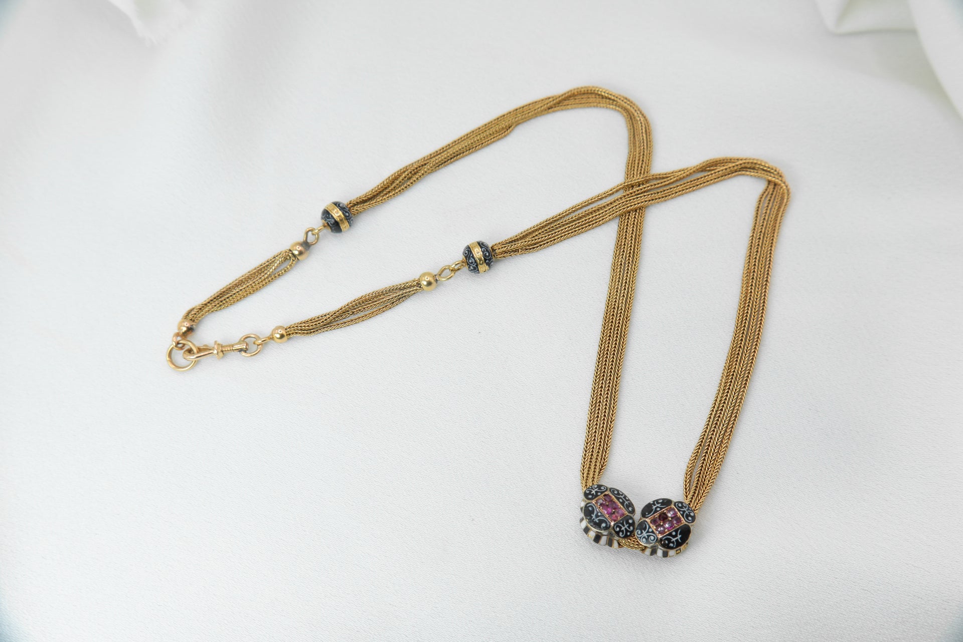 Old necklace - Vest chain in gold, enamel and ruby