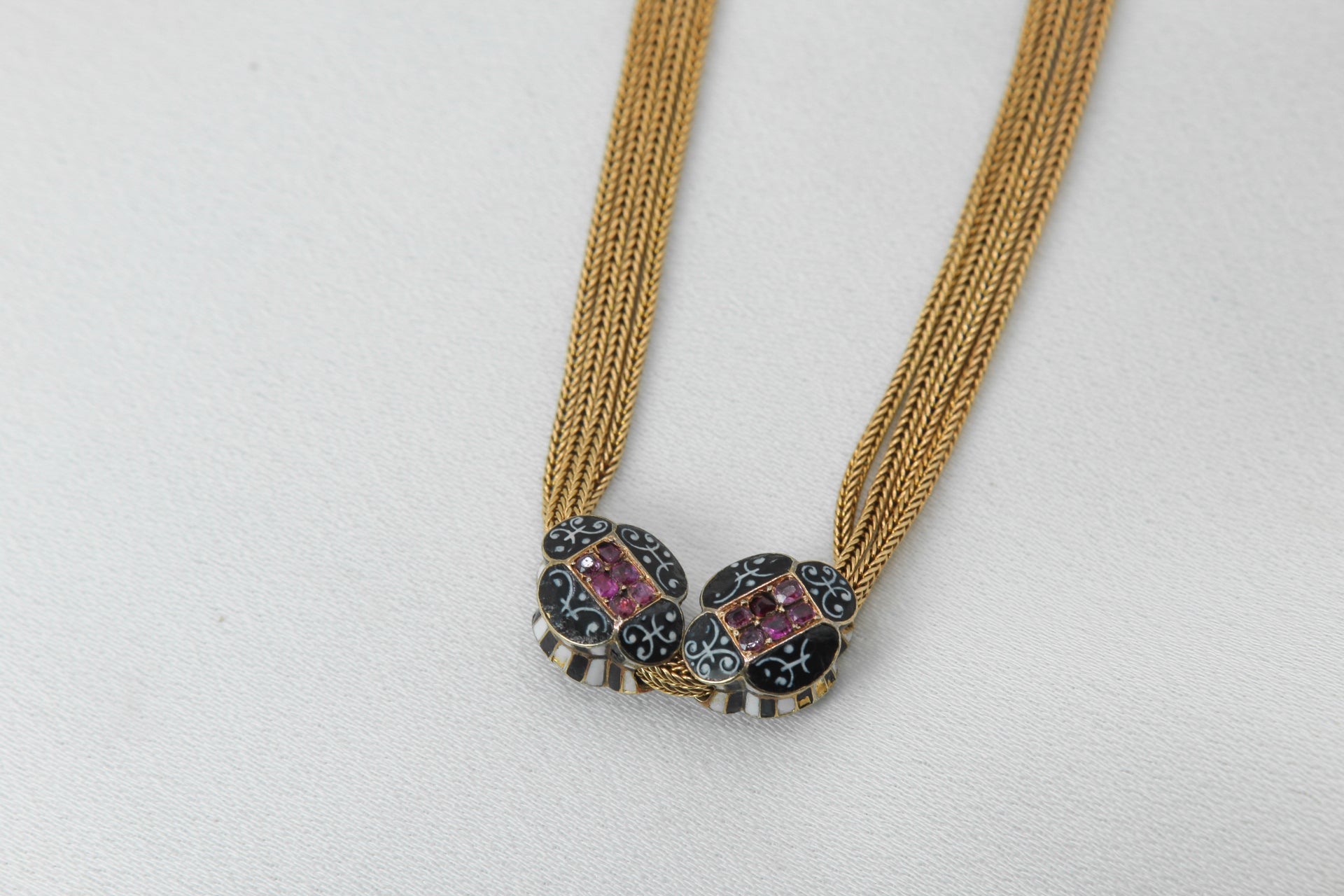 Old necklace - Vest chain in gold, enamel and ruby