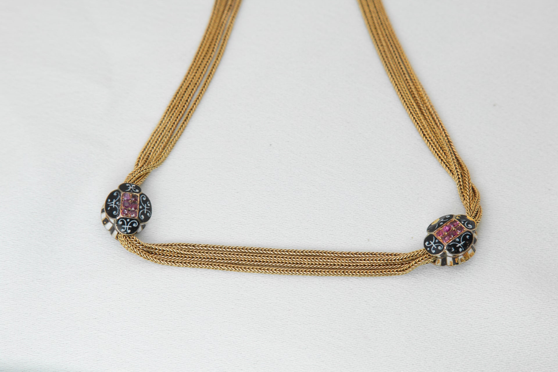 Old necklace - Vest chain in gold, enamel and ruby