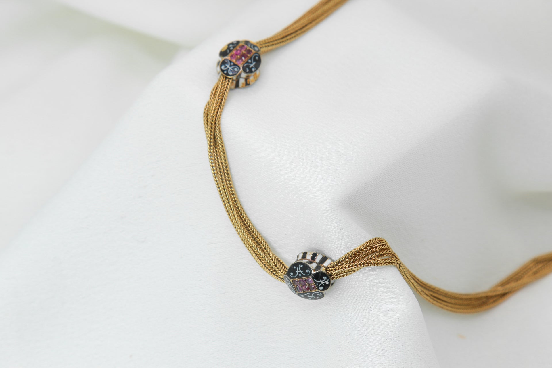 Old necklace - Vest chain in gold, enamel and ruby