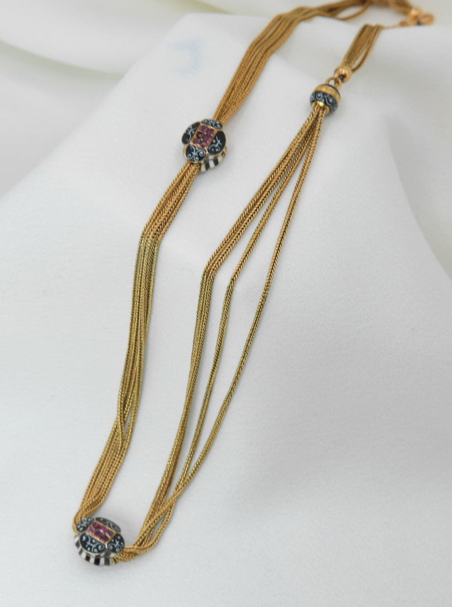 Old necklace - Vest chain in gold, enamel and ruby