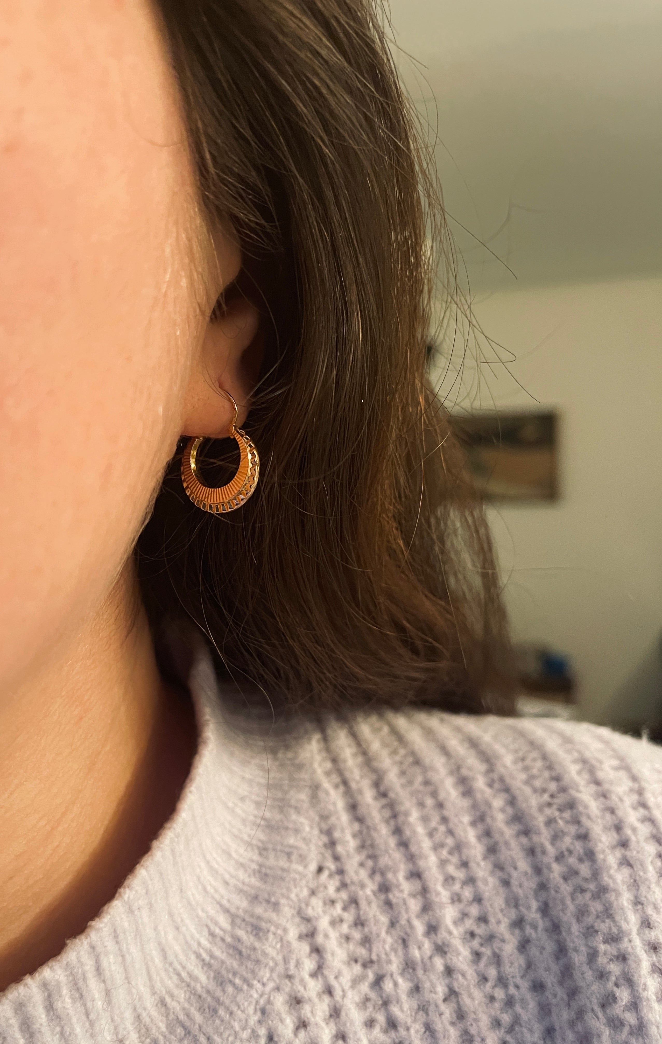 Paire de Boucles d’Oreilles Créoles Vintage Godronnées en Or Jaune 18k