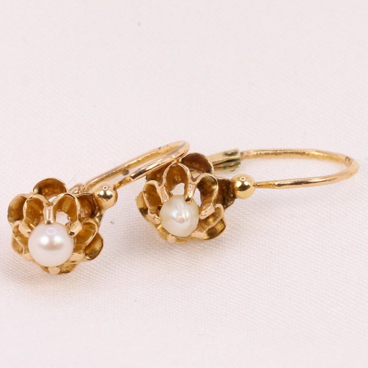 Boucles D'oreilles Dormeuses Napoléon III En Or 18K (750‰) Avec Perle - Ancien, Poinçon Cheval