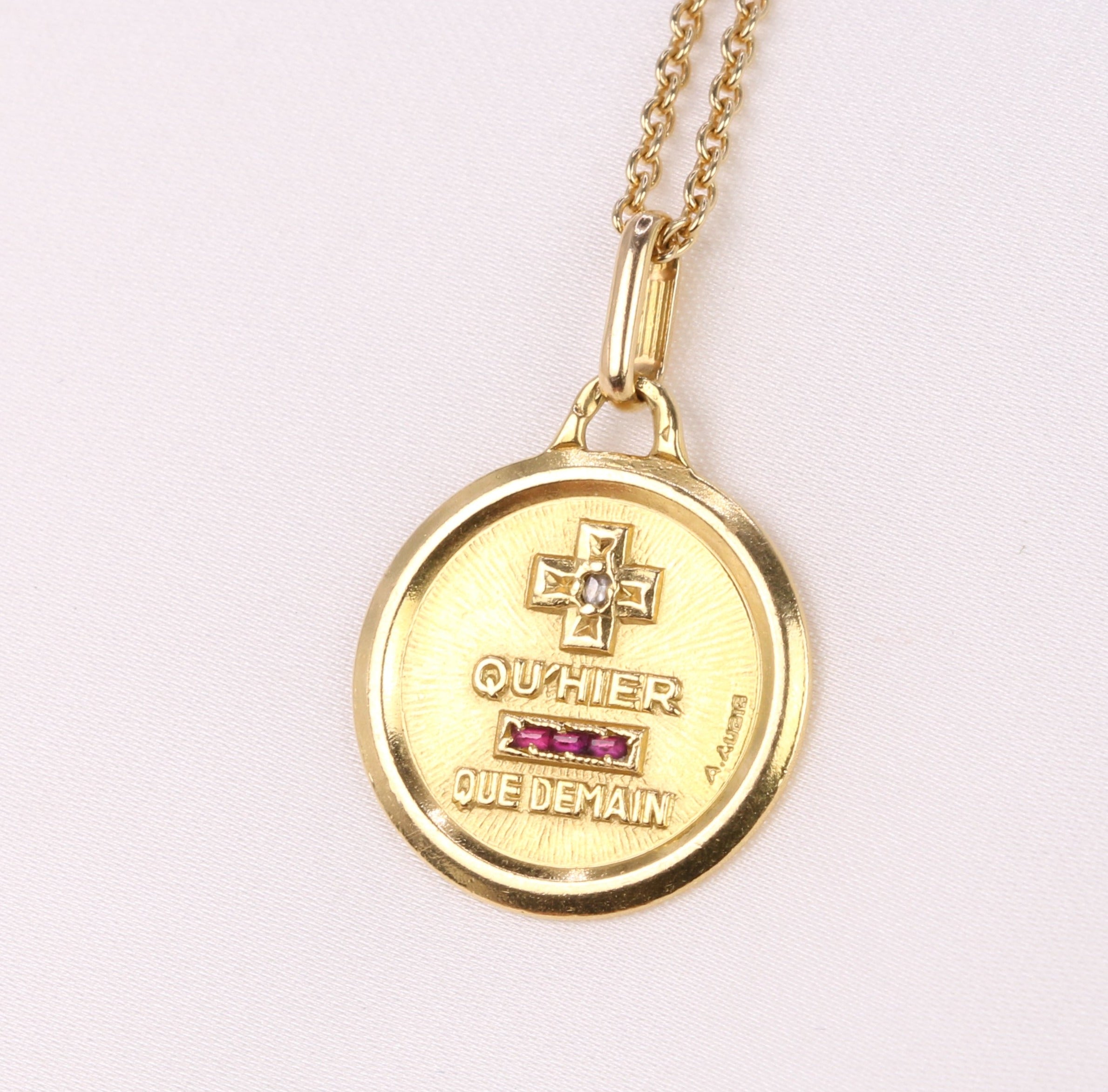 Love medal in yellow gold, More than yesterday, less than tomorrow, A.Augis - ca 1950